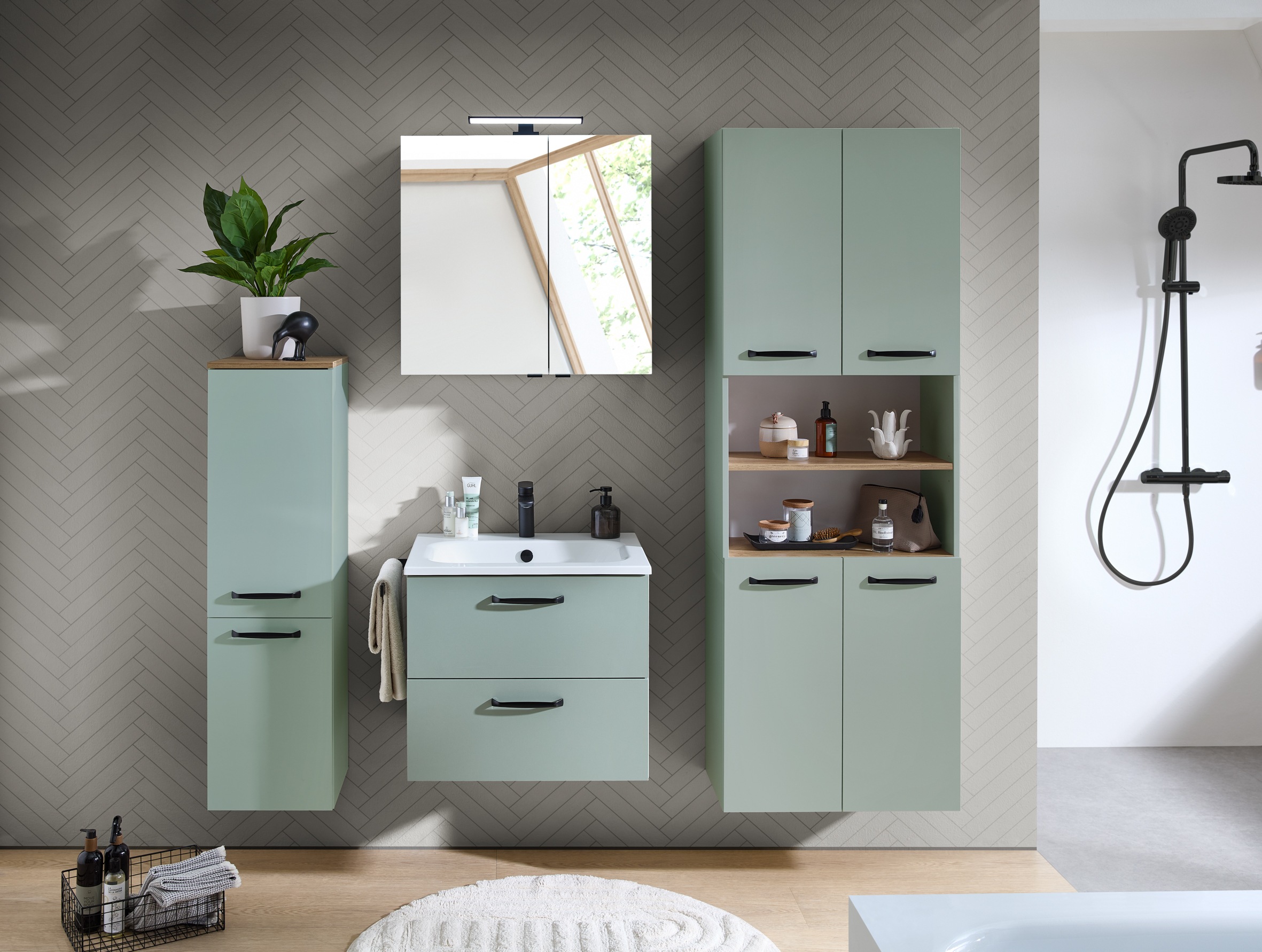 Saphir Armoire haute »Quickset 500, Badschrank 61,6 cm breit, 4 Türen« 4 étagères, 1 compartiment ouvert, armoire haute de salle de bain