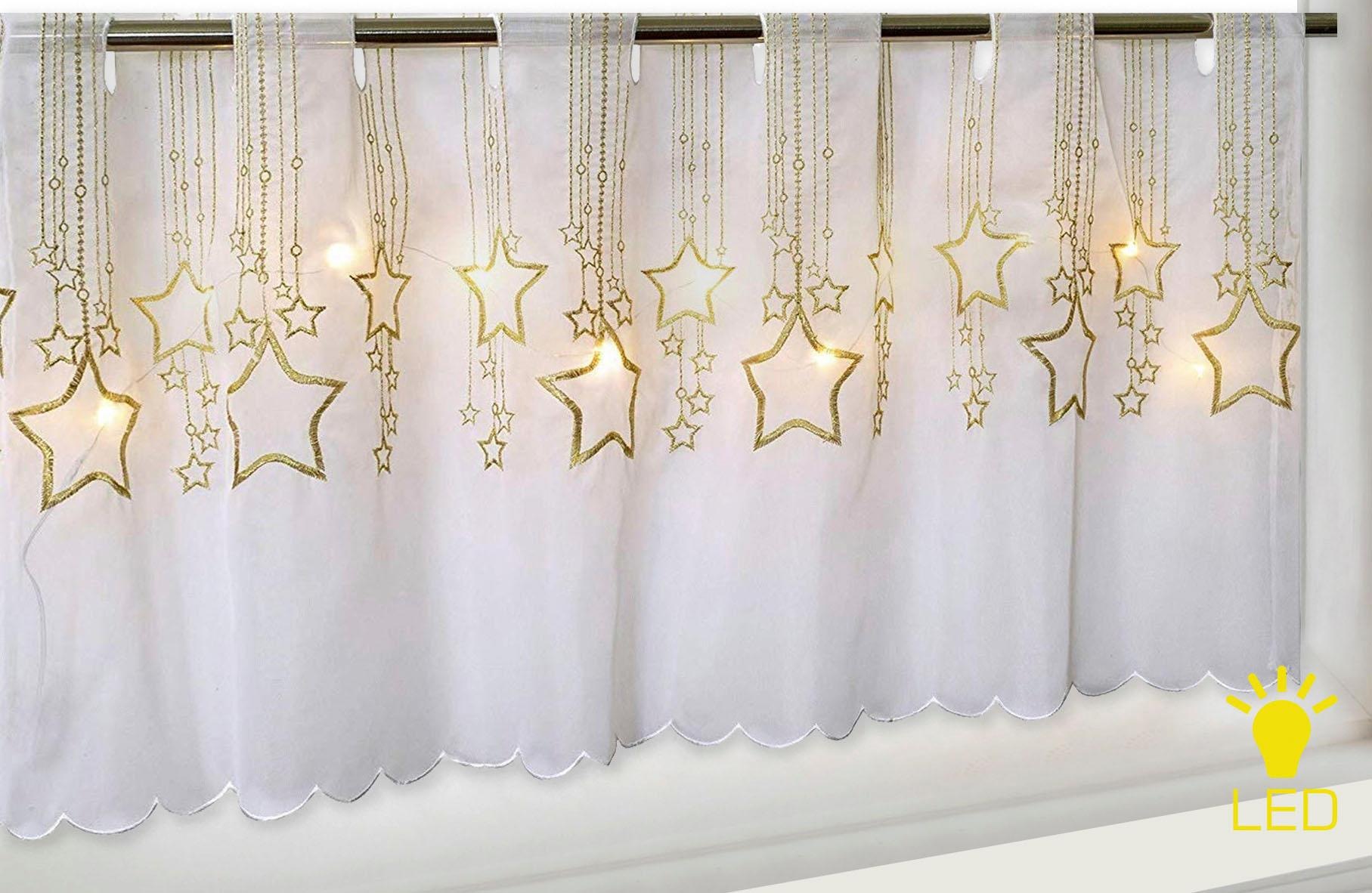 Delindo Lifestyle Scheibengardine "STERNENREGEN" Stangendurchzug 1 Stk. tlg. HxB: 45x115, mit LED-Beleuchtung
