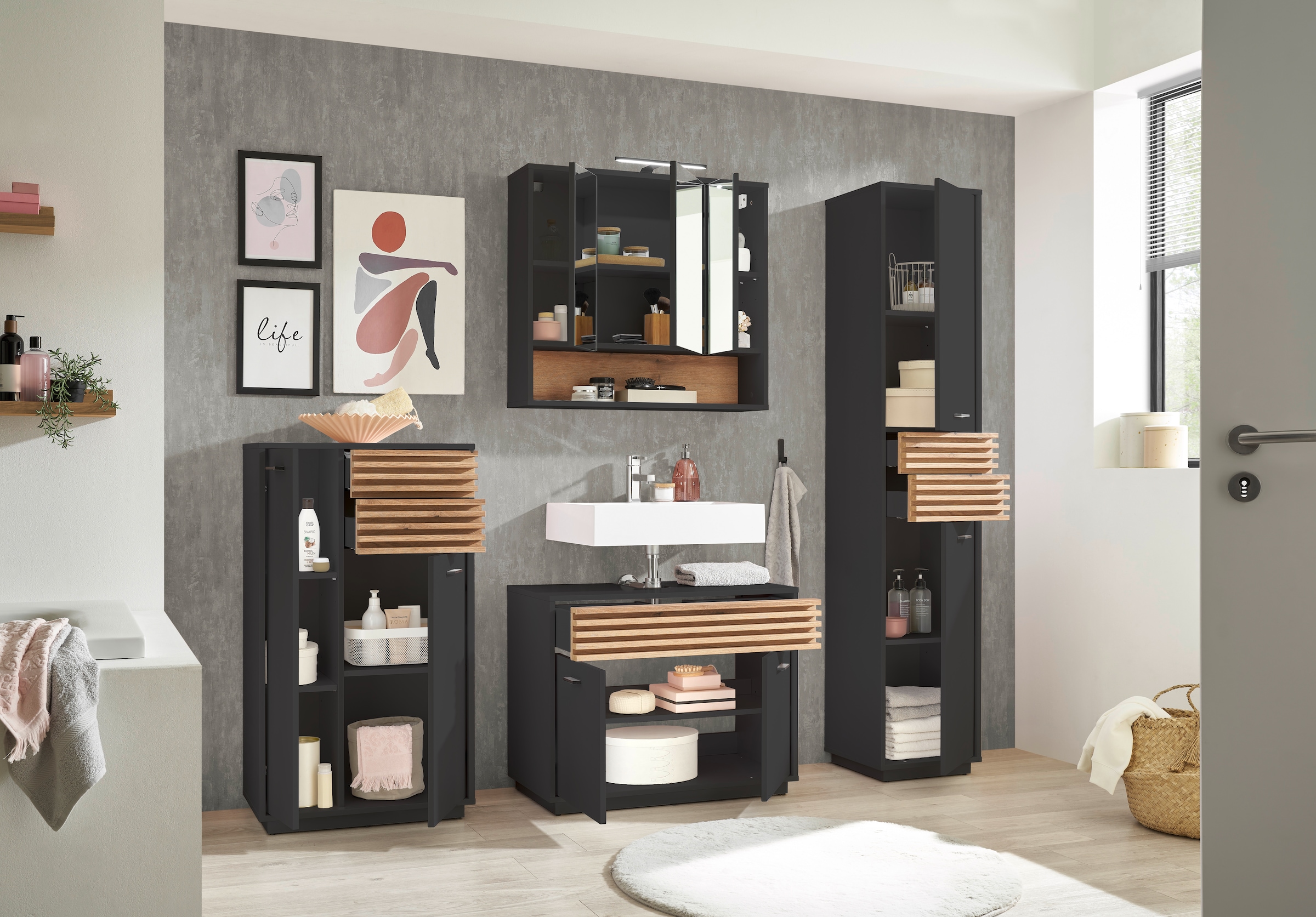 BASIC by Balculina Armoire sous lavabo »Liguria B/H/T 80x64x40 cm« 1 cuis tlg. Largeur 80cm, tiroir sous plan, FSC-Mix 70%
