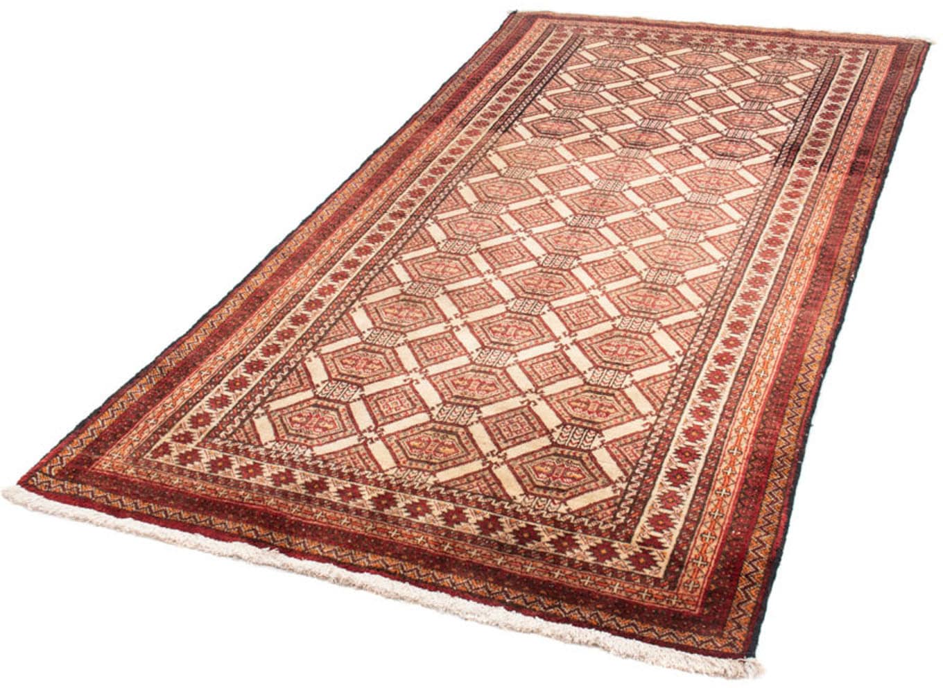 Hochflor-Läufer »Belutsch Durchgemustert Beige 222 x 111 cm«, rechteckig, Handgeknüpft