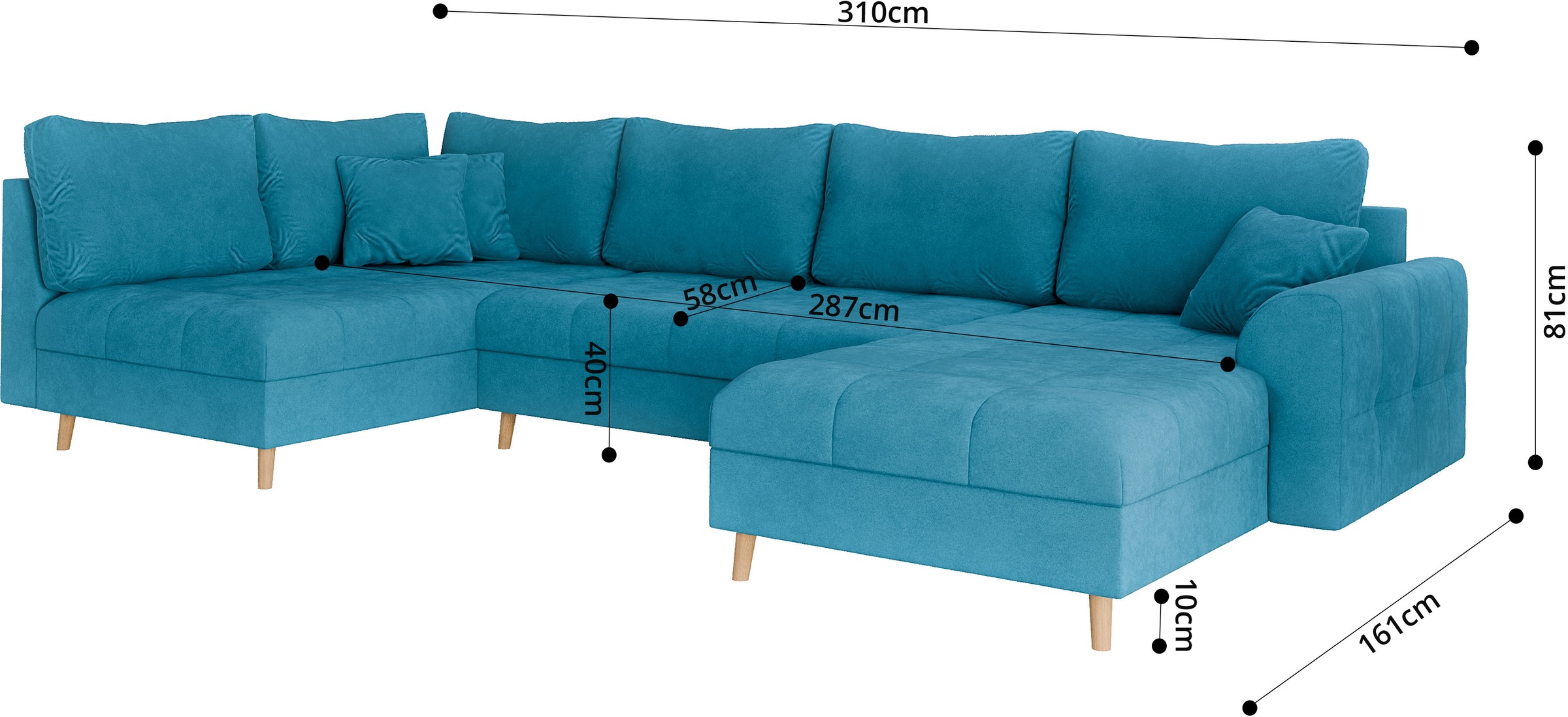 Home affaire Paysage de salon »CHARRE U-Form mit Ottomane, Masse B/T/H: 310/161/81 cm« feine Steppung, lose Rücken- und Zierkissen, auch in Cord und Bouclé