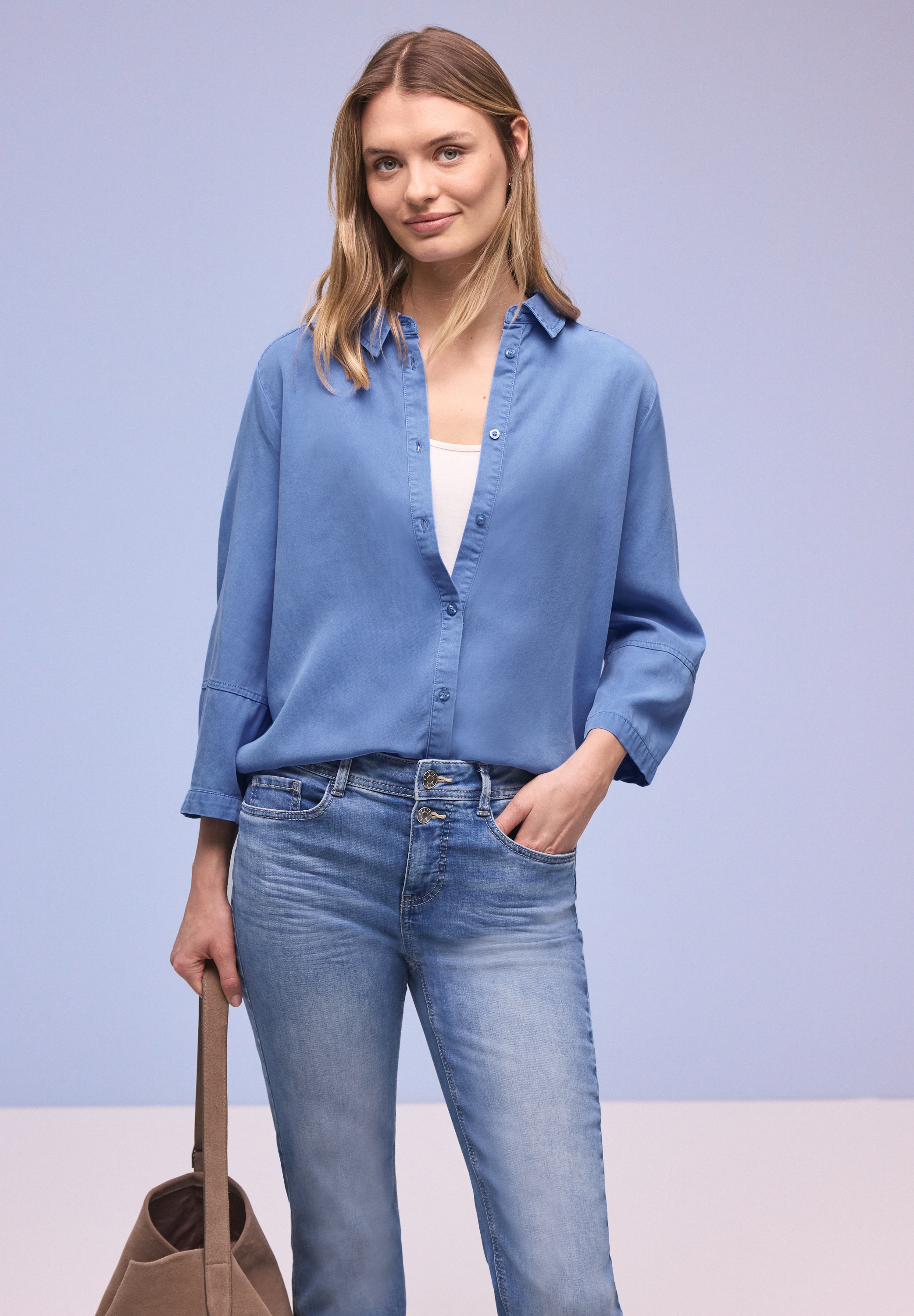 STREET ONE Blouse chemise im Washed-Look, 3/4-Arm