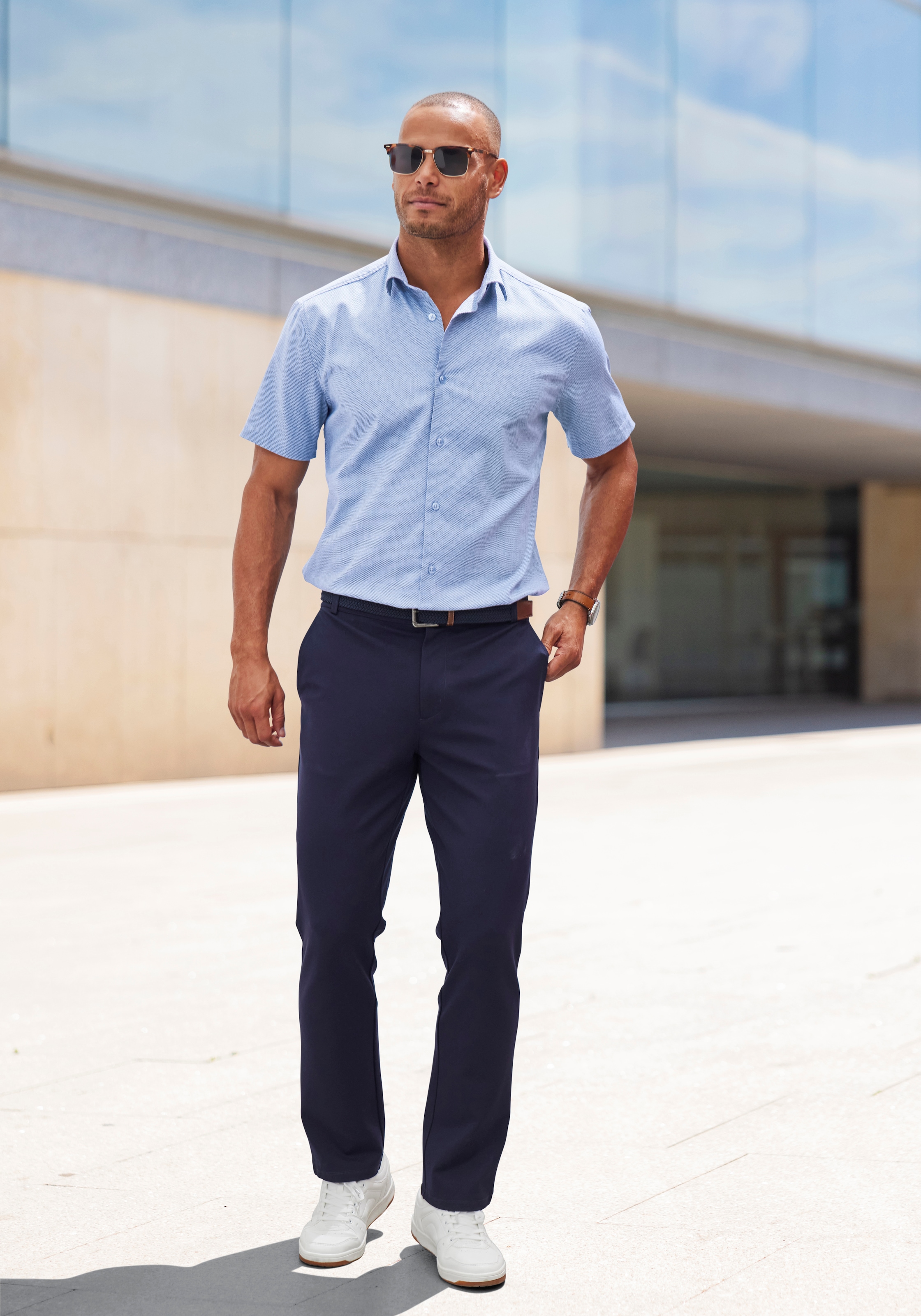 H.I.S Chemise à manches courtes »Regular-fit« chemise jacquard élastique à manches courtes, facile d'entretien en mélange de coton
