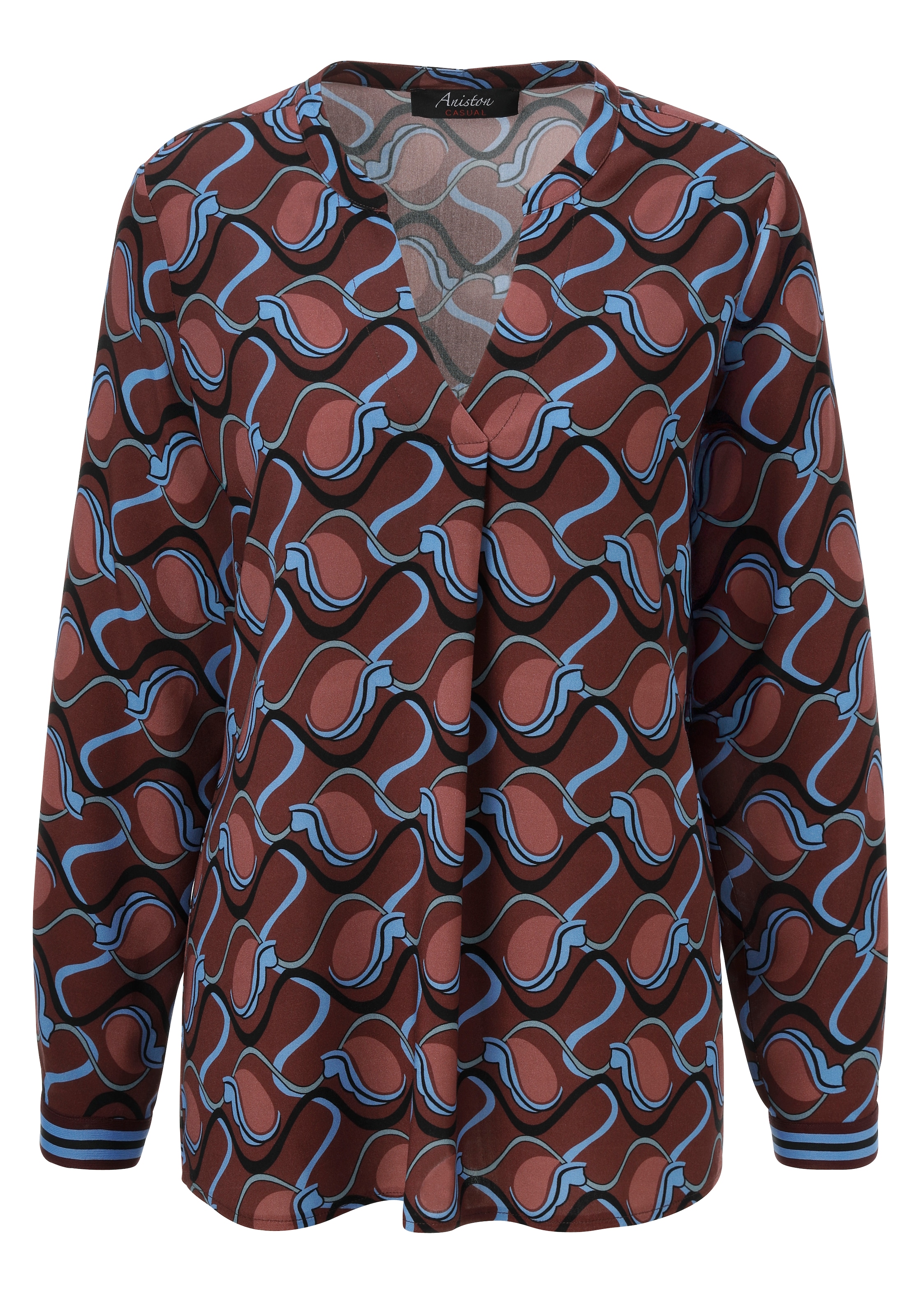 Aniston CASUAL Schlupfbluse, mit trendfarbigen, grafischem Retro-Muster - NEUE KOLLEKTION
