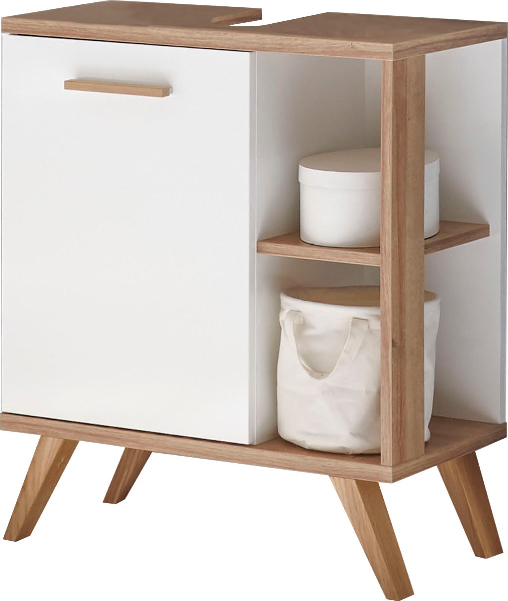 Image of Saphir Waschbeckenunterschrank "Quickset Unterbeckenschrank mit 1 Tür, 60,5 cm breit, ohne Waschbecken" Waschbeckenschrank inkl Türdämpfer, seitliche Ablagefächer, Holzgriffe