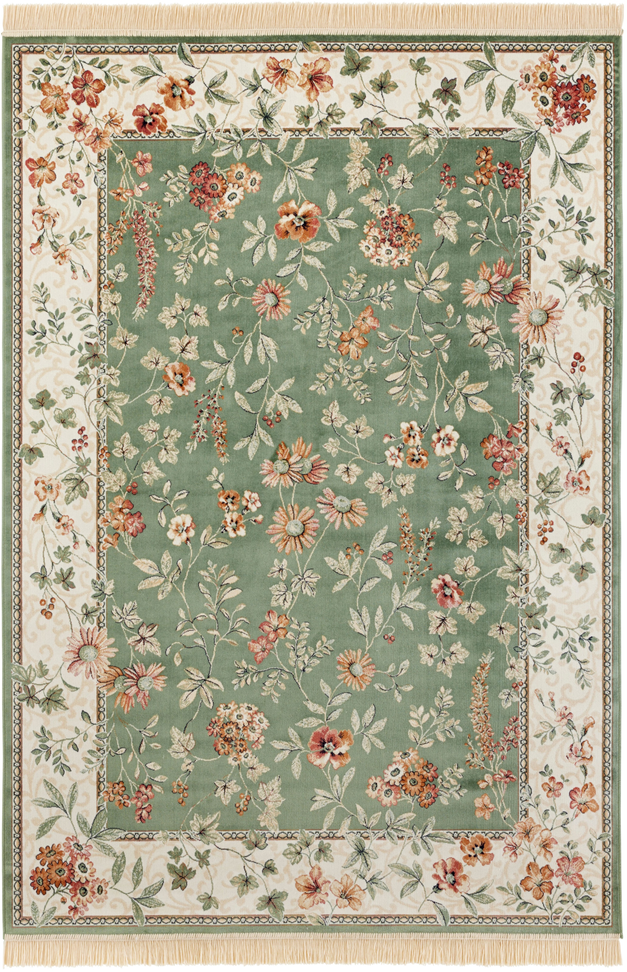 NOURISTAN Teppich »Orient Flowers«, rechteckig, 5 mm Höhe, Kurzflor mit Fransen, Orient, Wohnzimmer, Schlafzimmer, Esszimmer