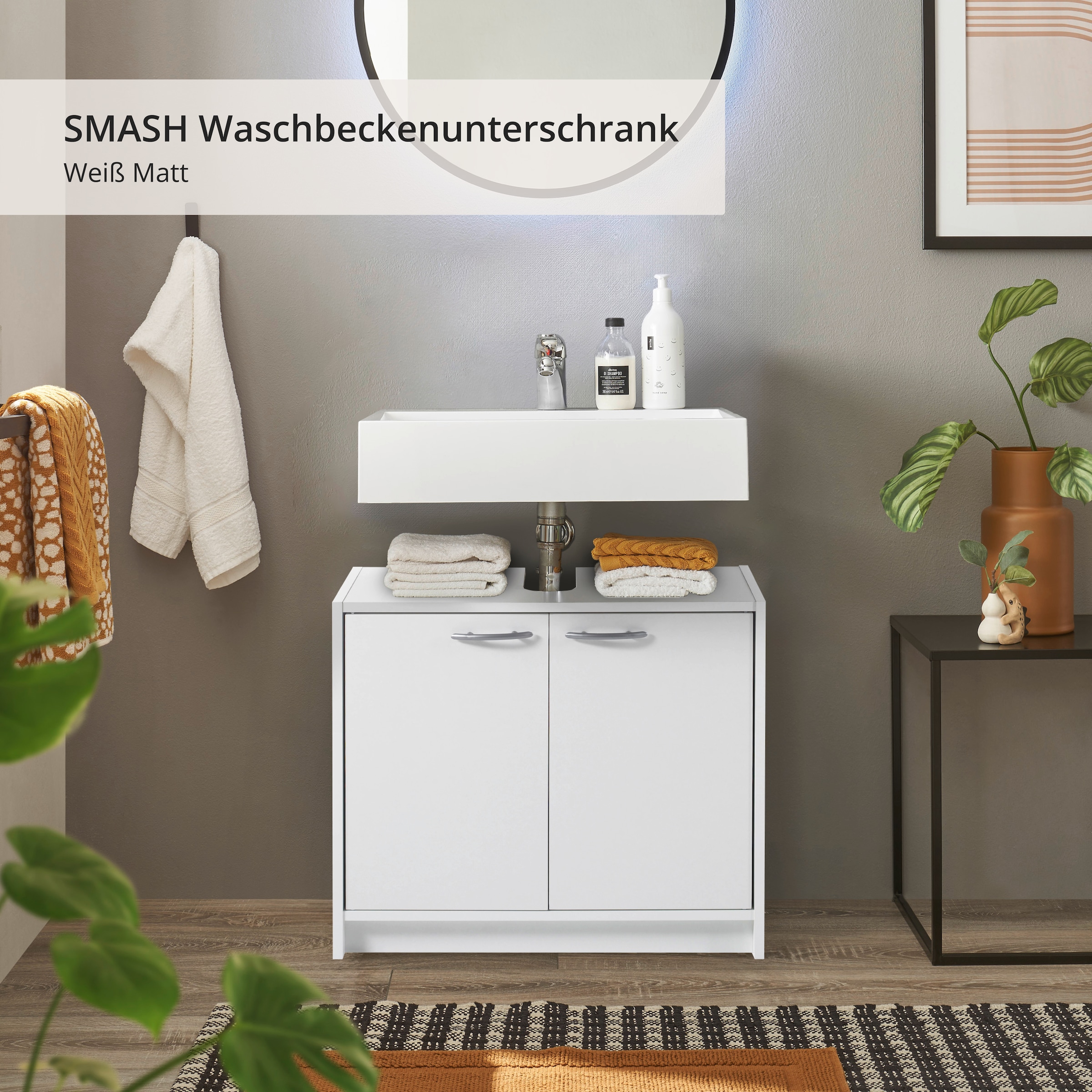 BASIC by Balculina Waschbeckenunterschrank »Smash, Breite 63 cm« 1 Stk. tlg. mit 2 Türen