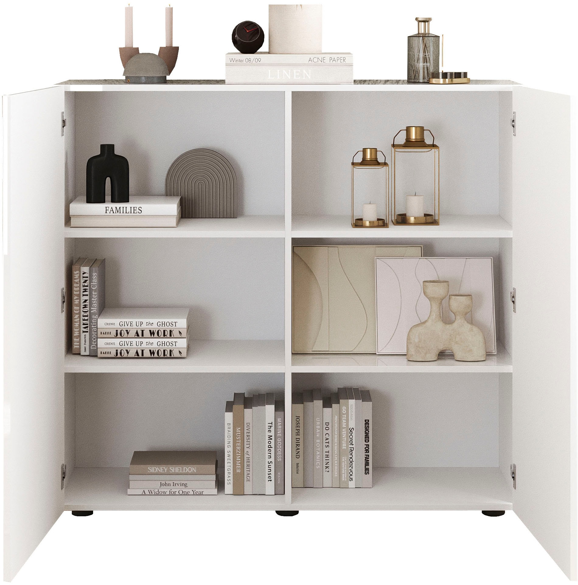 INOSIGN Highboard »Rio, Höhe 111 cm, Breite 120 cm, Stauraumschrank, Kommode, 2 Türen,«, geriffelte MDF-Fronten, modern u. elegant, viel Stauraum