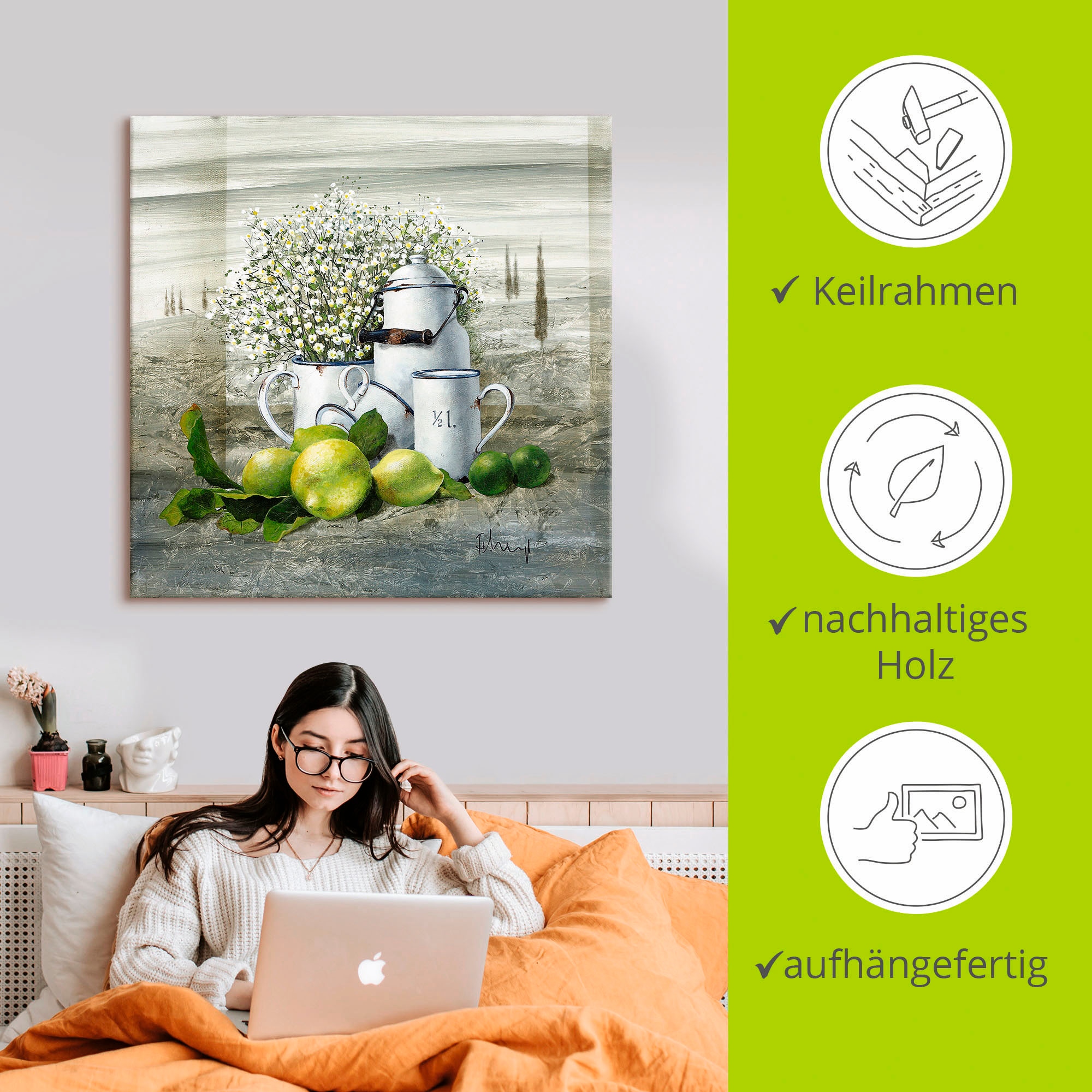 Artland Wandbild »Stillleben mit Milchkanne« Arrangements 1 Stk. tlg. als Leinwandbild, Poster in verschied. Grössen