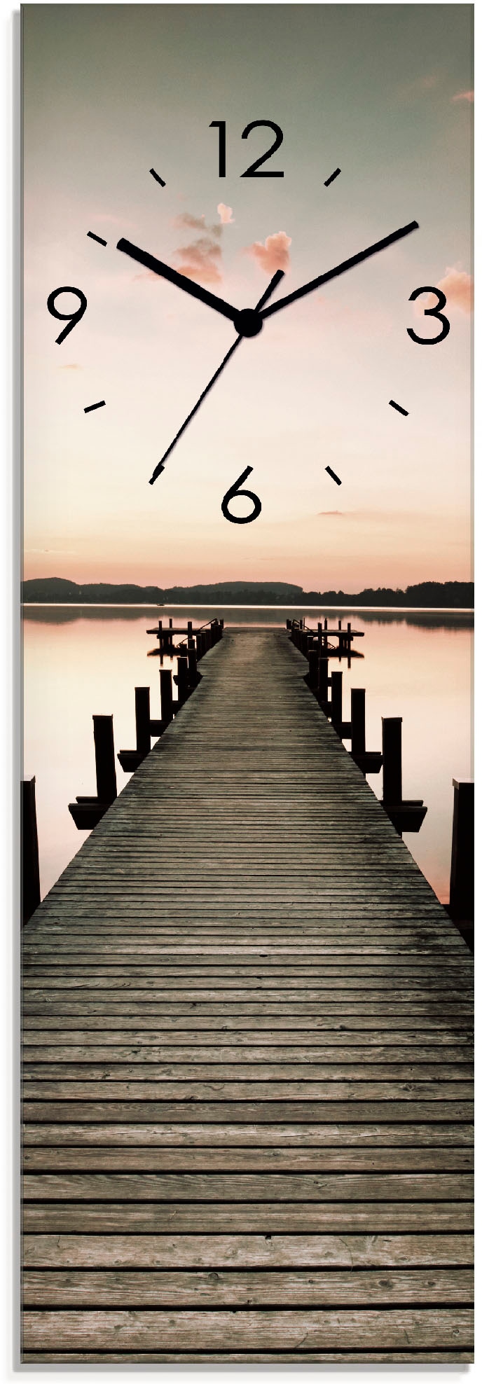 Image of Artland Wanduhr "Langer Pier im Sonnenaufgang" wahlweise mit Quarz- oder Funkuhrwerk, lautlos ohne Tickgeräusche