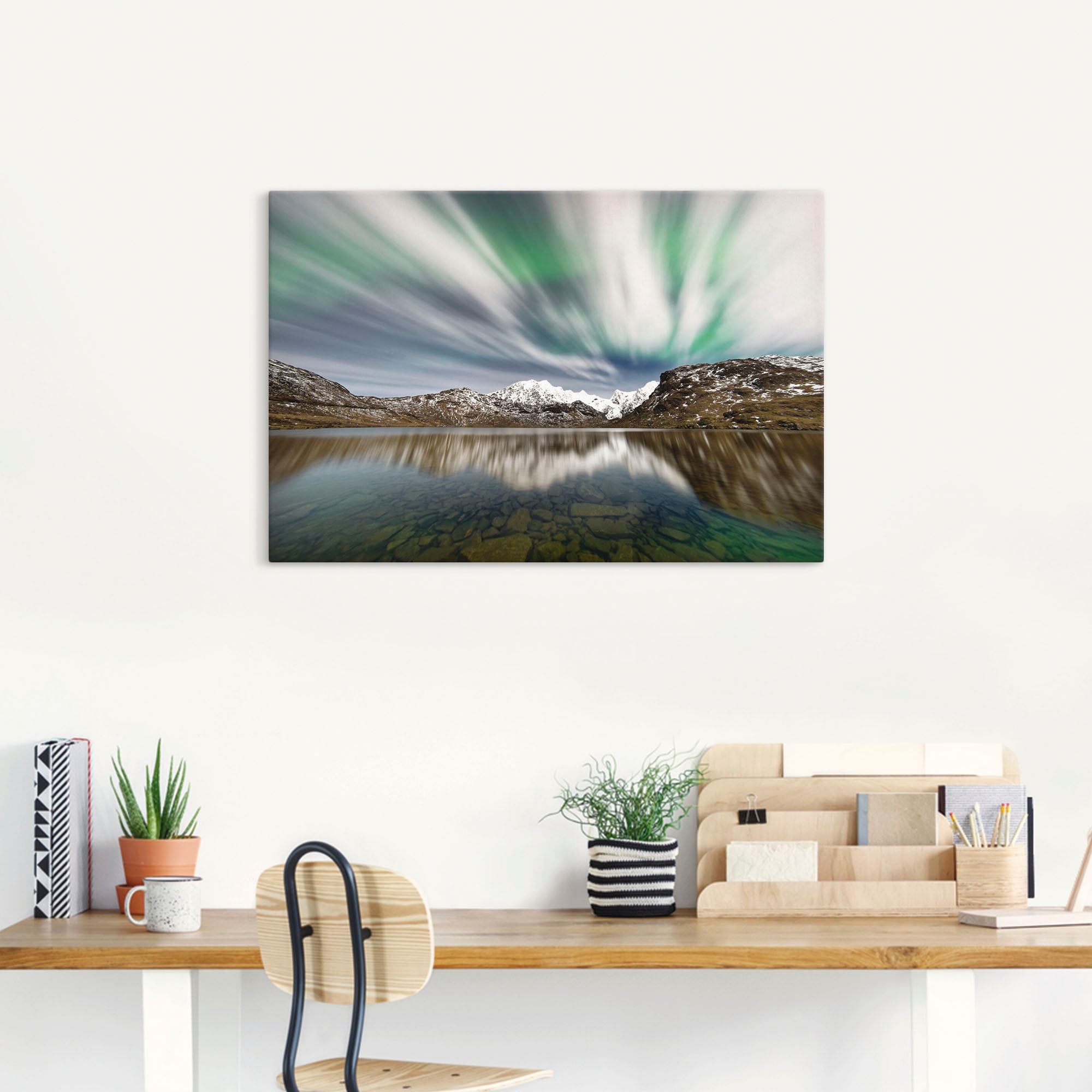 Artland Wandbild »Polarlicht über einer Bergkette«, Berge & Alpenbilder, (1 St.), als Alubild, Leinwandbild, Wandaufkleber oder Poster in versch. Grössen
