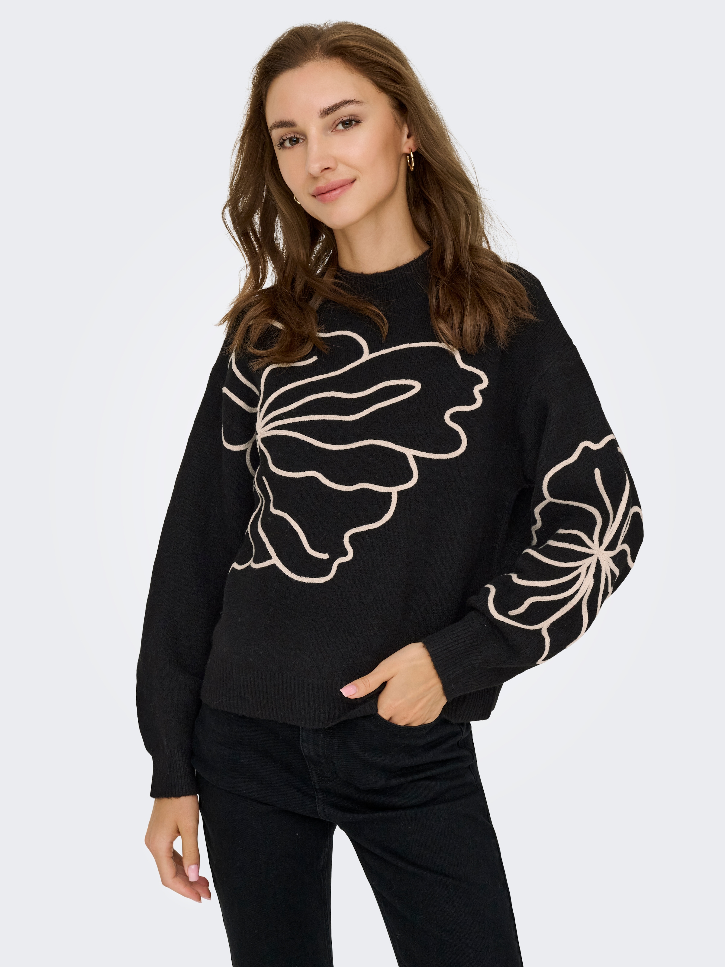 JDY Pull en tricot »JDYJELLA L/S FLOWER PULLOVER KNT NOOS« mélange de matériaux, coupe régulière