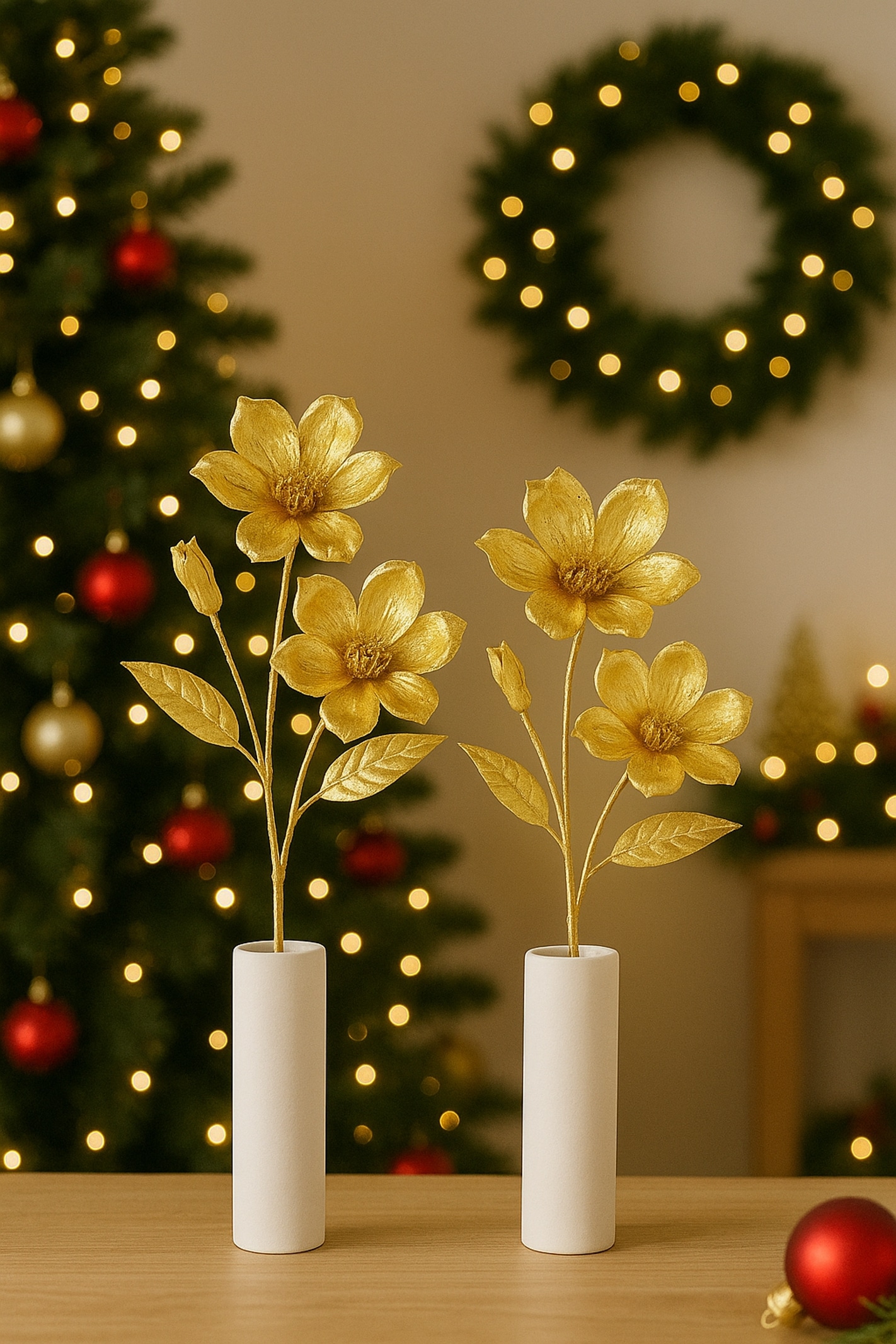I.GE.A. Fleur artificielle »Magnolie« 2er Set Dekoblume Metallic Effekt glänzende Weihnachtsdeko Blüten