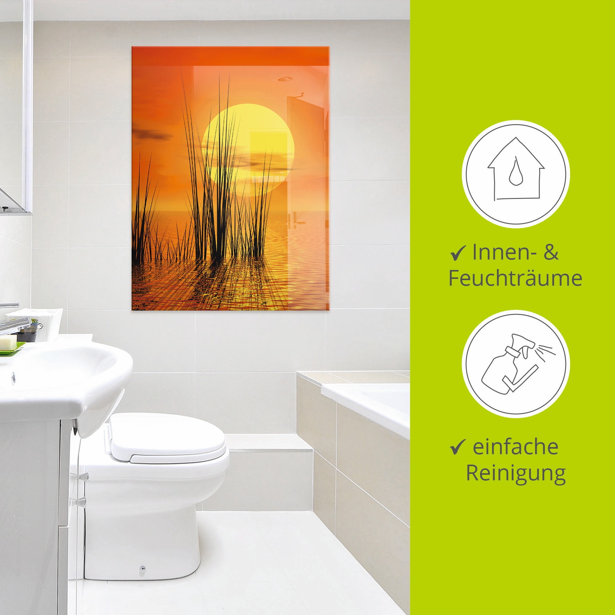 Artland Glasbild »Sonnenuntergang mit Schilf«, Sonnenaufgang & -untergang, (1 St.), in verschiedenen Grössen