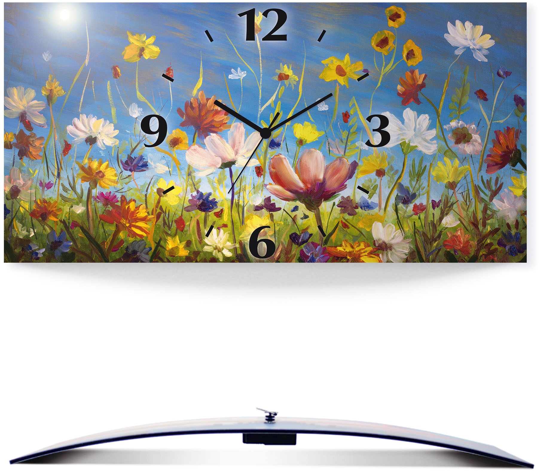 Image of Artland Wanduhr "Wildblumenwiese" wahlweise mit Quarz- oder Funkuhrwerk, lautlos ohne Tickgeräusche