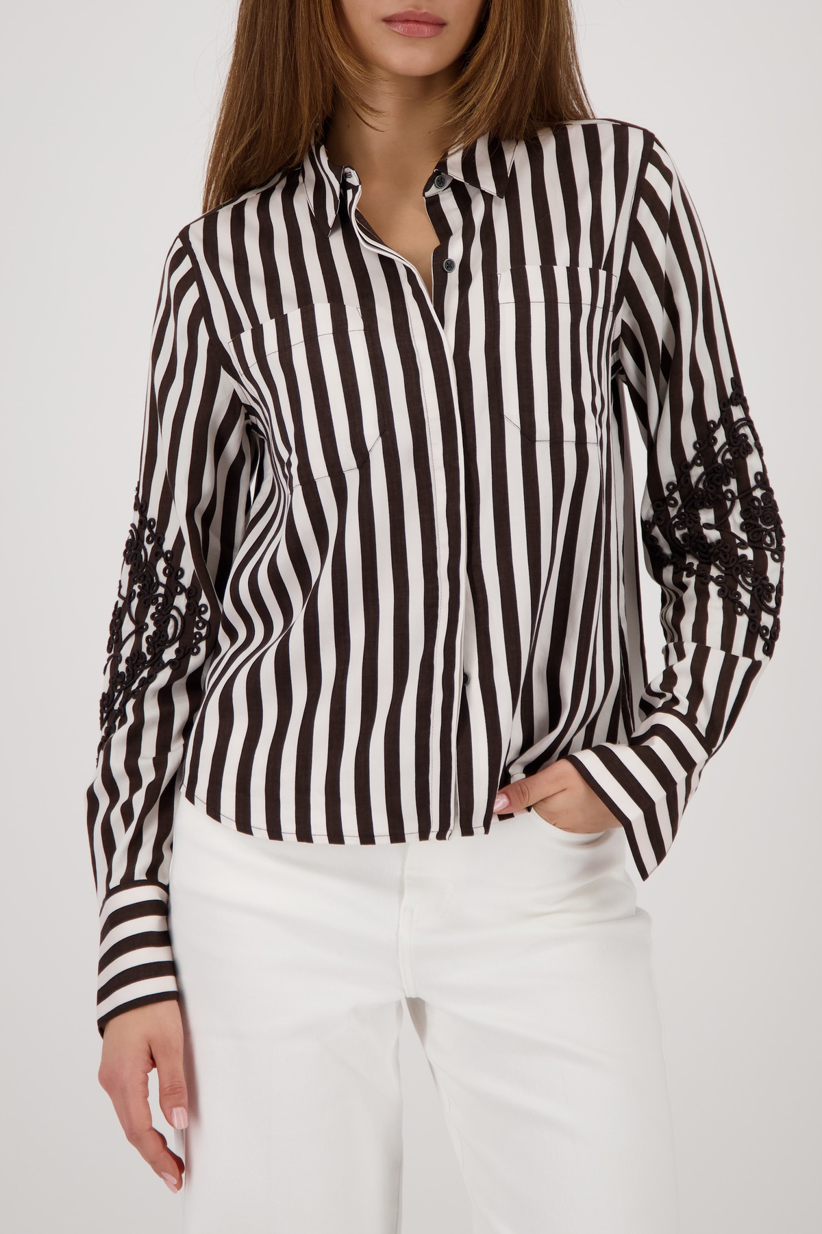 Image of Monari Klassische Bluse "Bluse Streifen + Stick" Regular fit mit Kordelstickerei