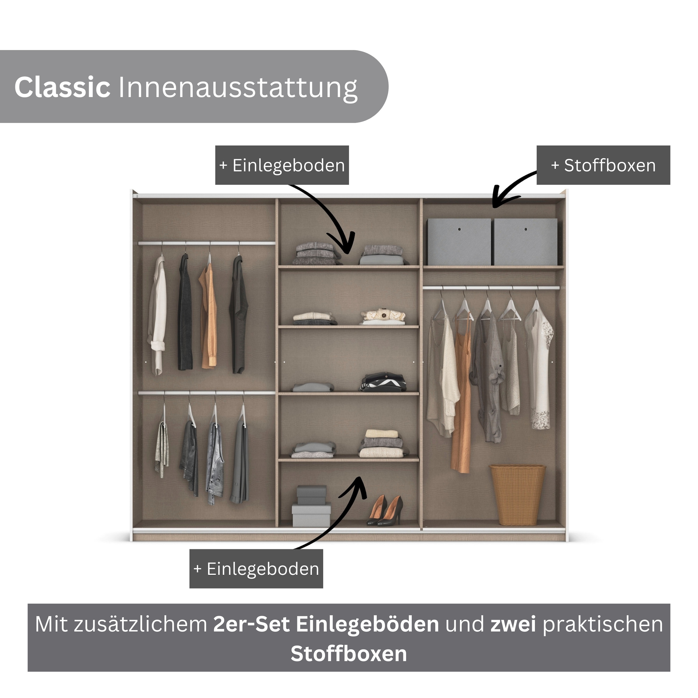 rauch Schwebetürenschrank »Kleiderschrank Schrank Garderobe TOPSELLER ASTANA OTTO´s CHOICE« 3 Ausstattungen BASIC/CLASSIC/PREMIUM (inkl. SOFT-CLOSE-FUNKTION),  mit 3 Spiegelelementen, Metallgriffleisten alufarbig MADE IN GERMANY