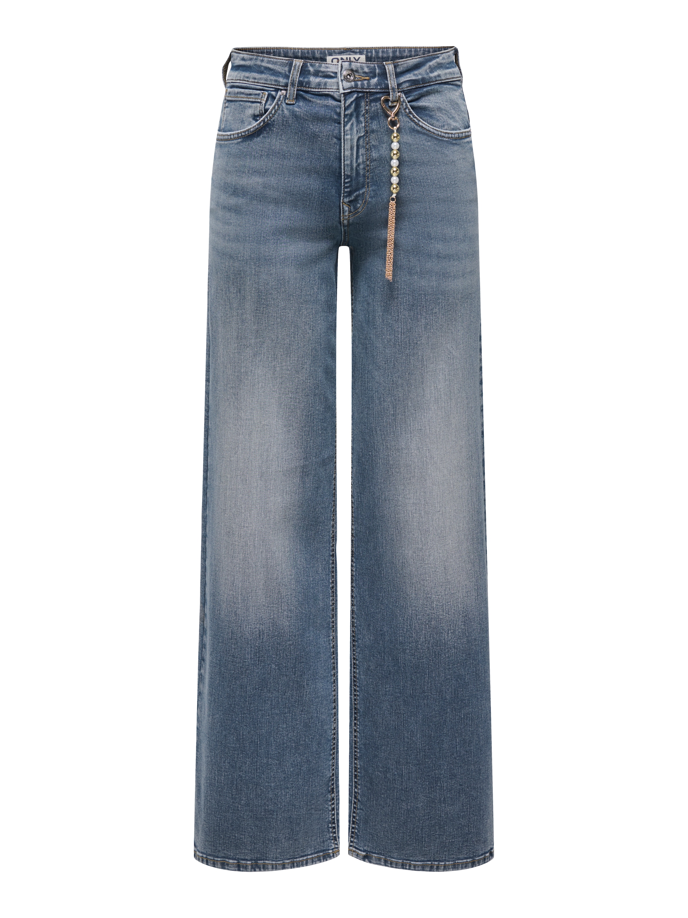 Image of ONLY High-waist-Jeans "ONLMADISON BLUSH CHARM HW WIDE LEG DNM" Baumwollmischung, high waist, mit Charm Anhänger