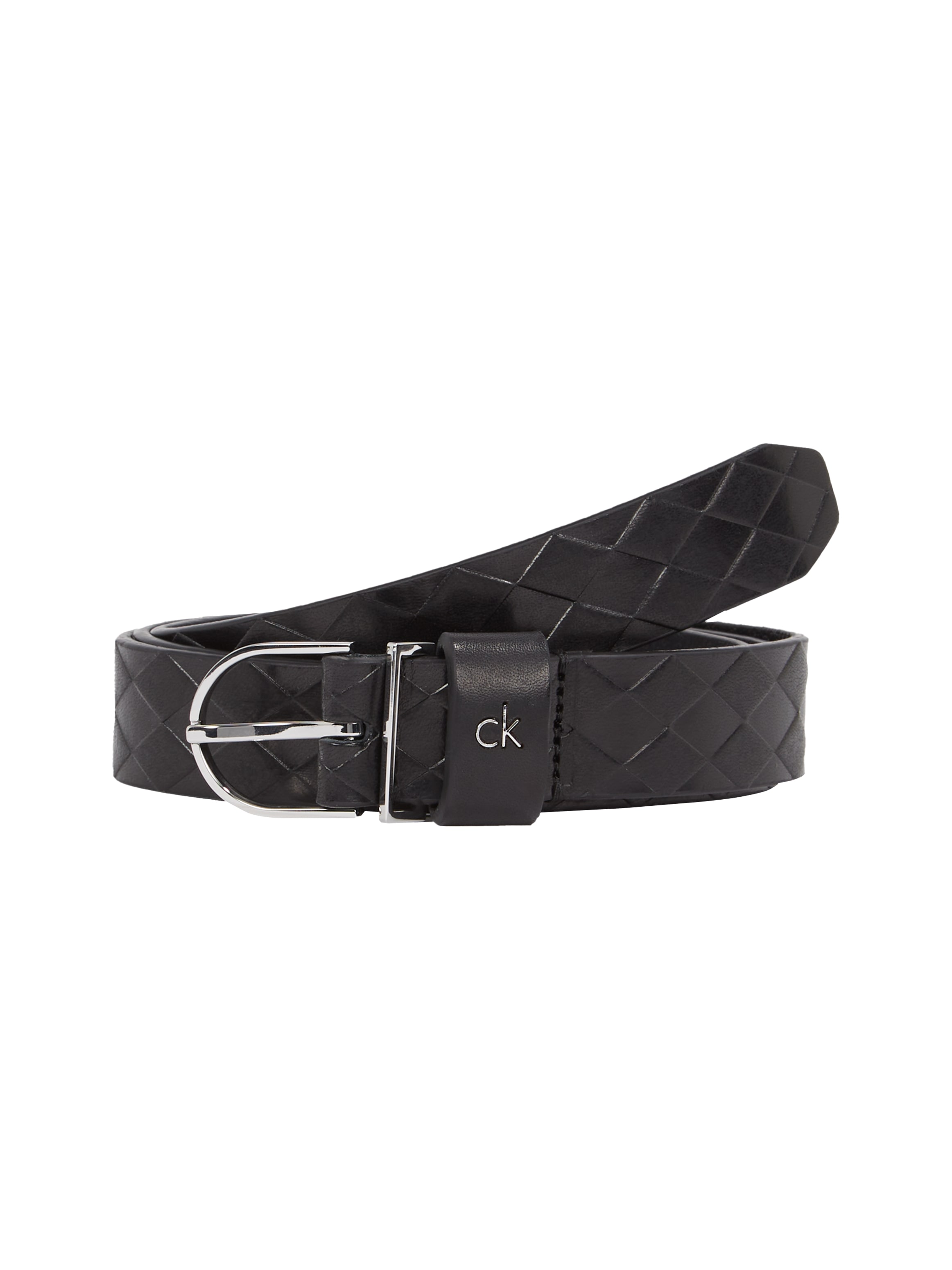 Calvin Klein Ledergürtel »CK METAL ROUND BUCKLE 2.5_BRAID«, mit Rautenstruktur