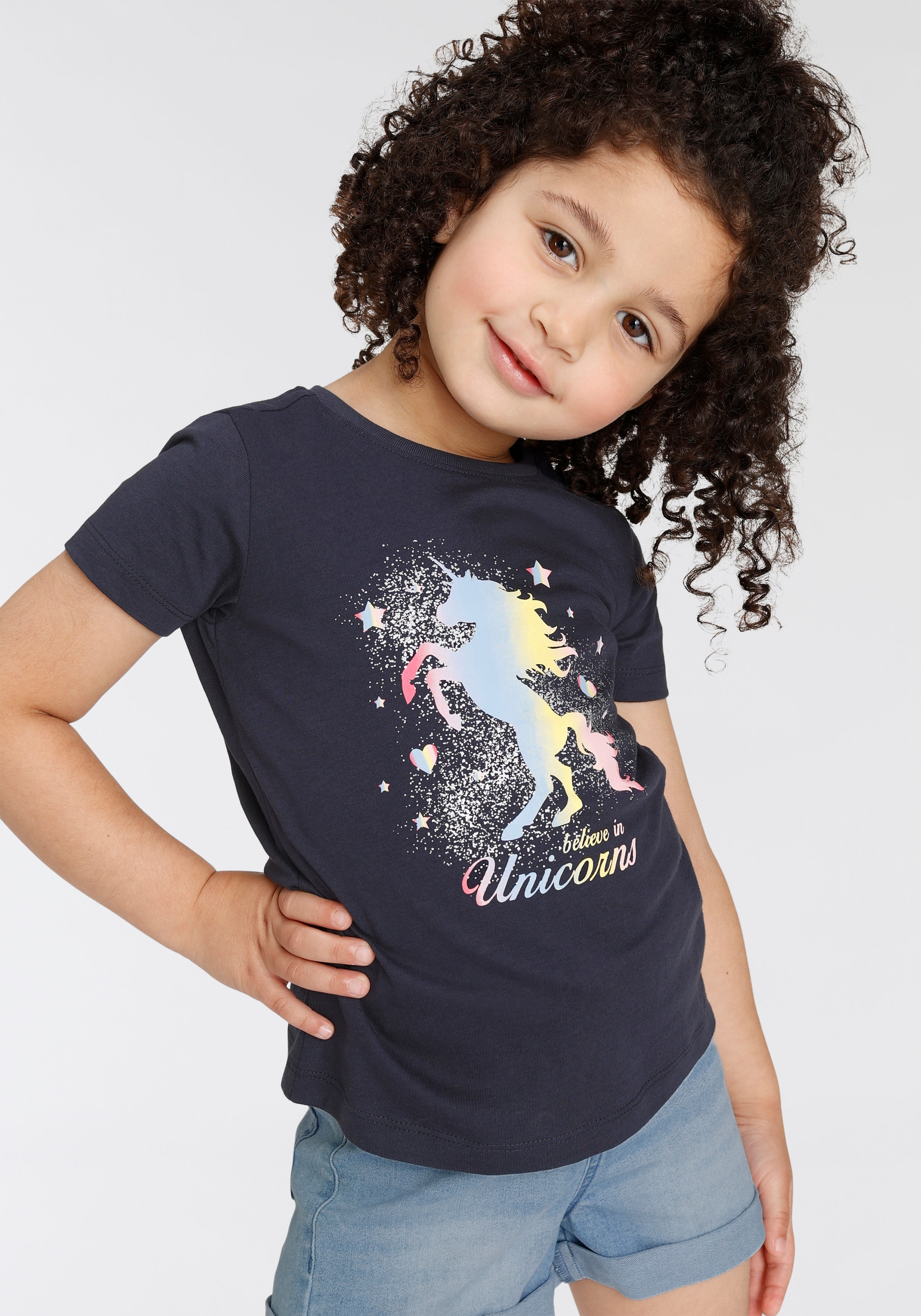 Modische KIDSWORLD T-Shirt »believe in ohne mit Glitzerdruck Unicorns«, bestellen Mindestbestellwert