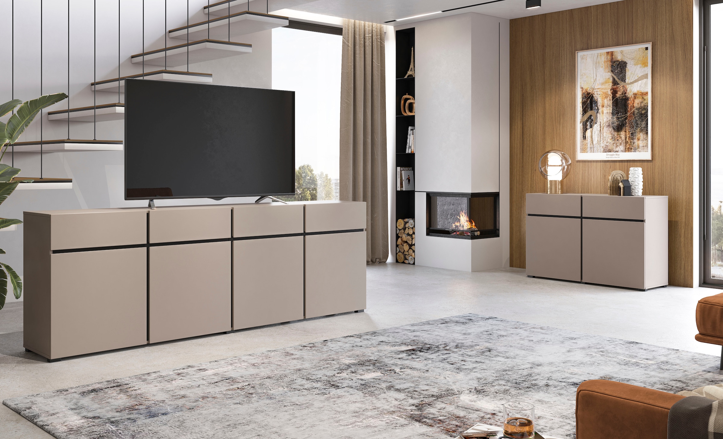 INOSIGN Sideboard »Cross,Breite 225 cm, moderne grifflose Kommode,4 Türen/4 Schubkästen«, Schubladenschrank mit viel Stauraum, Einlegeböden verstellbar