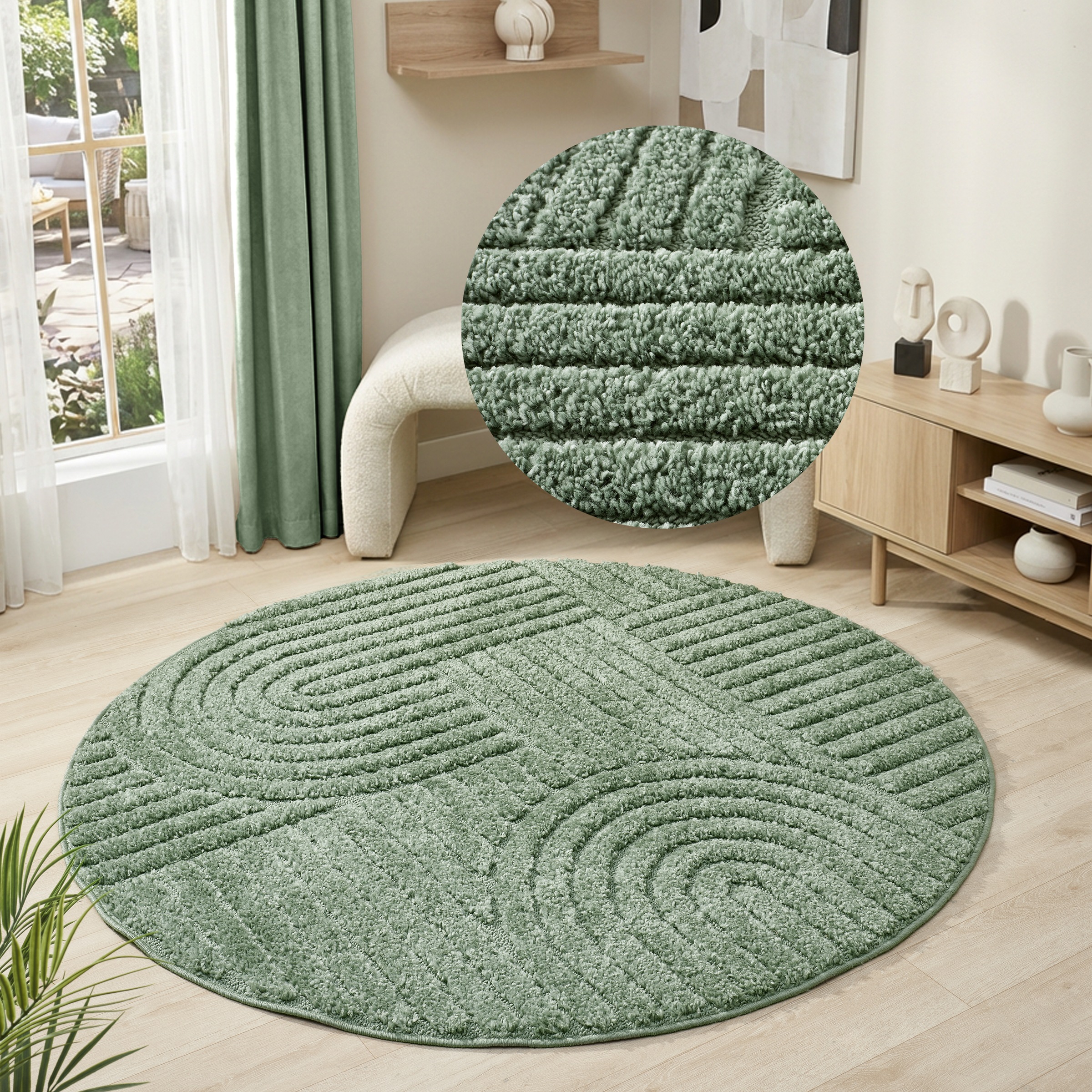 Image of GOODproduct Teppich "Jonne, Boho-Design, Scandi, Designteppich" rund 20 mm Höhe Hoch-Tief, 3D Optik, skandinavischer Stil, Wohnzimmer, Schlafzimmer