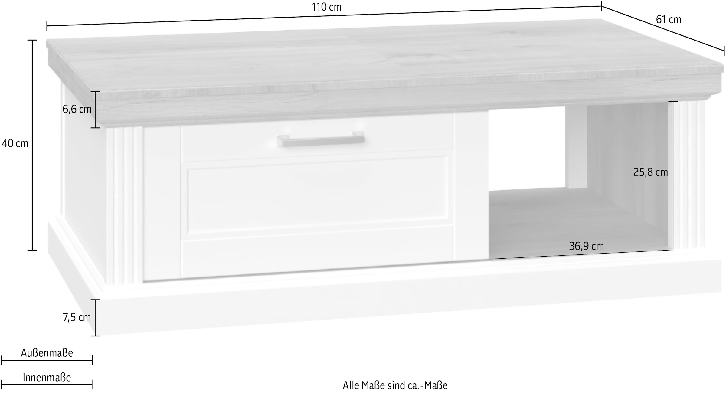 GOODproduct Couchtisch »Tara« (H/B/T): 40/110/61cm,  lackiert mit wasserbasiertem UV-Lack, mit Soft-Close-Funktion