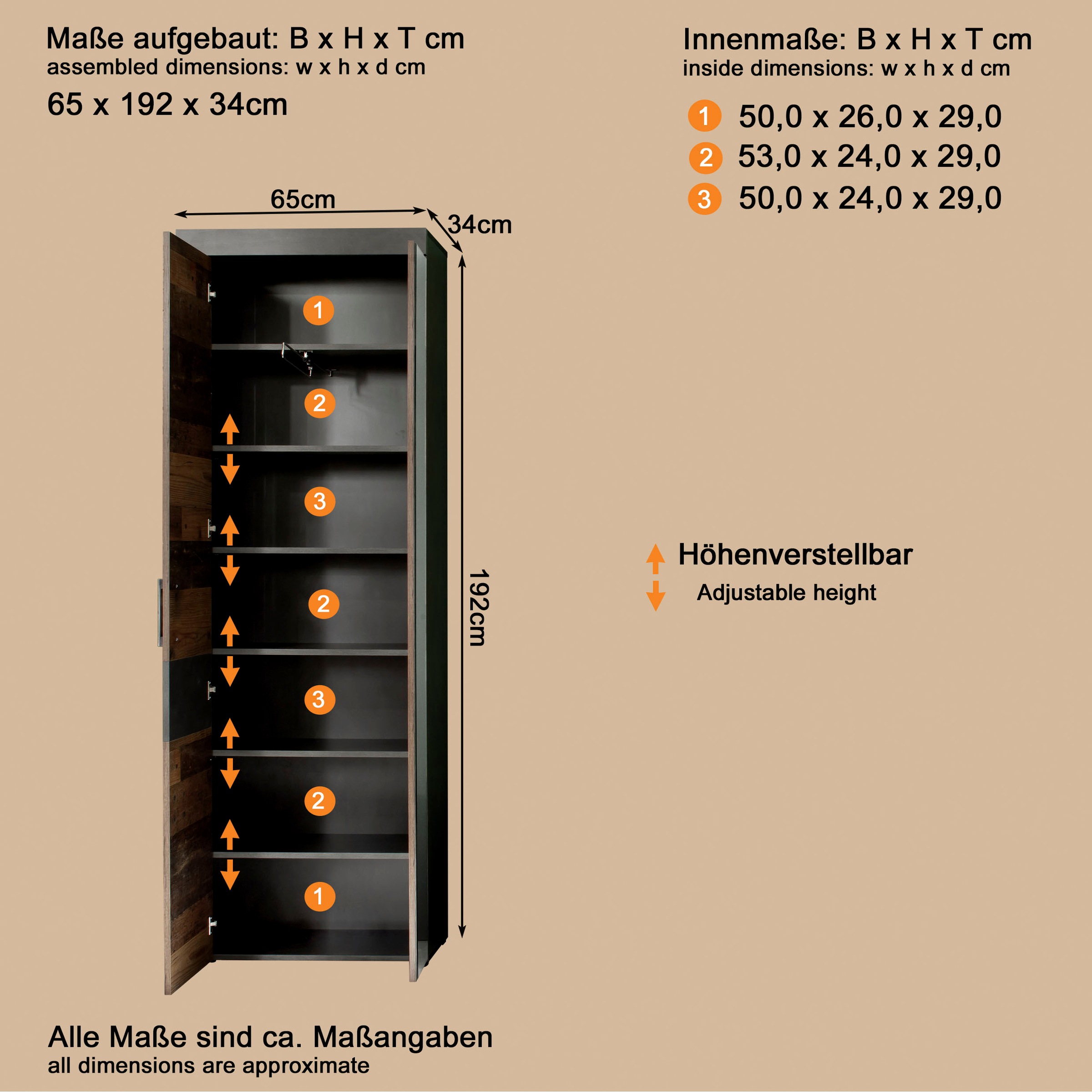 INOSIGN Garderobenschrank »Ilana«, Garderobenschrank mit 2 Türen - (B/T/H) 65/34/192 cm