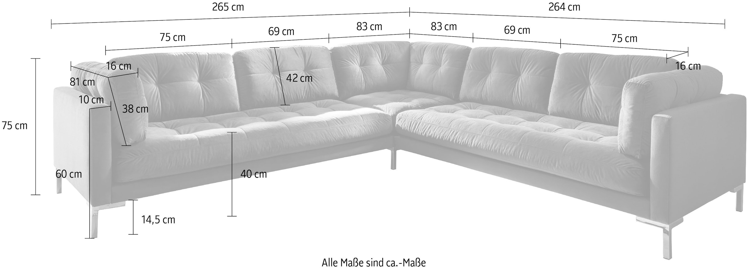 Trends by HG Wohnlandschaft »Landau U-Form«, in Cord-Stoff mit Metallfuss