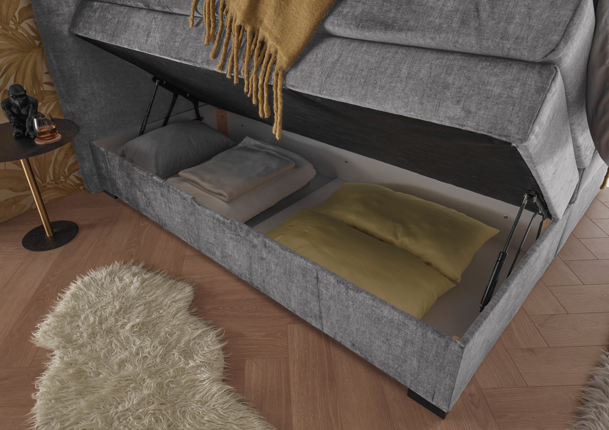 ED EXCITING DESIGN Boxspringbett »Fanes mit Komforteinstiegshöhe von 73cm«, erhältlich in 180x200cm, inkl. Bettkasten und 7cm Visco-Topper