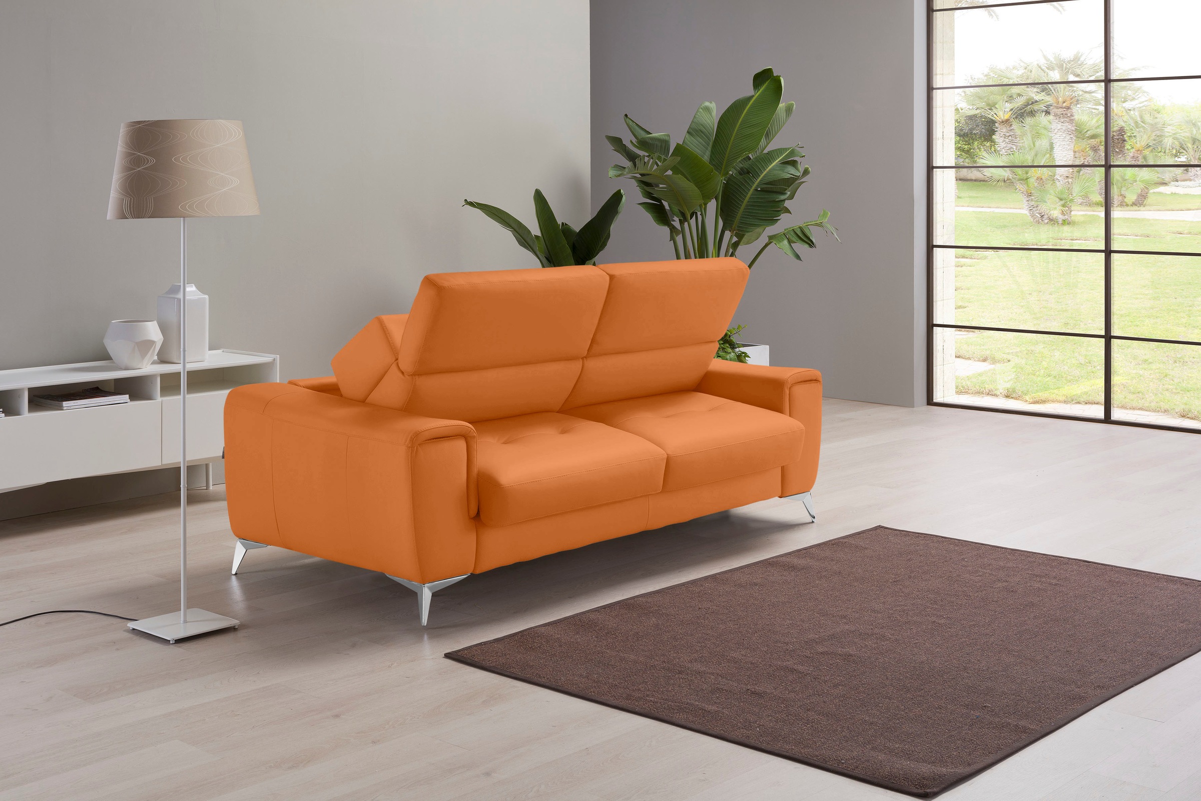 Image of Egoitaliano Schlafsofa "Francine Designsofa, Loungesofa mit Dauerschlaffunktion, Breite 233 cm" mit Bettfunktion, Leder BULL, orange, Fussfarbe chrom