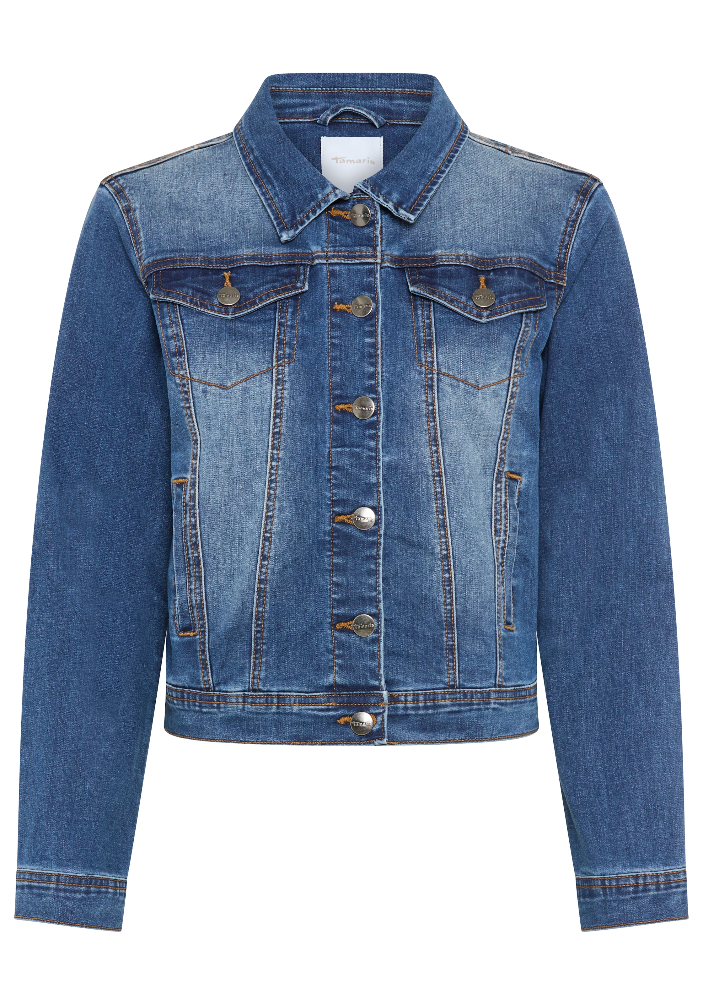 Tamaris Jeansjacke aus elastischem Denim-Material, mit Brusttaschen und Eingrifftaschen