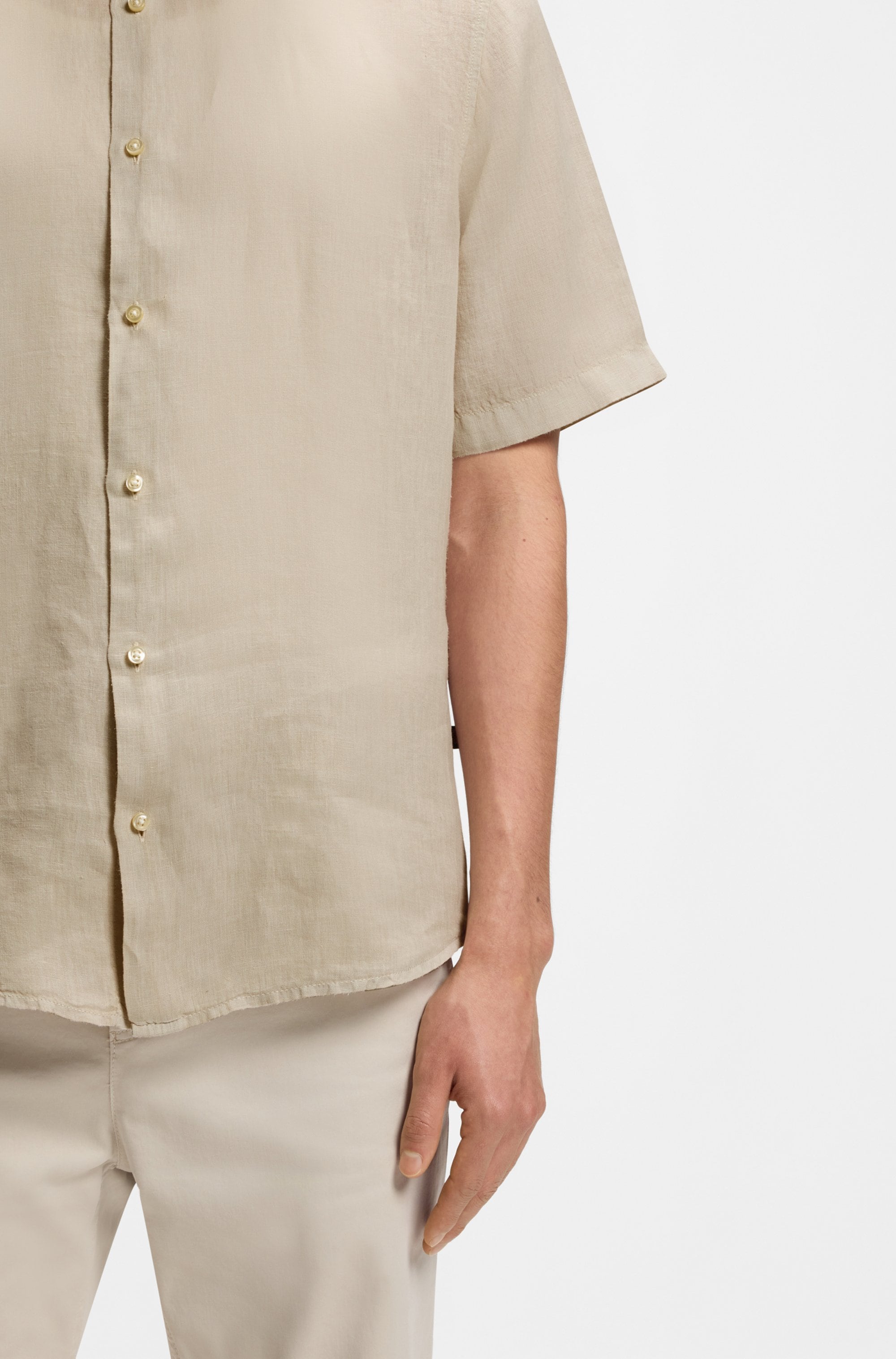 BOSS ORANGE Chemise à manches courtes »Rash Premium Herrenmode« en lin pur, coupe régulière