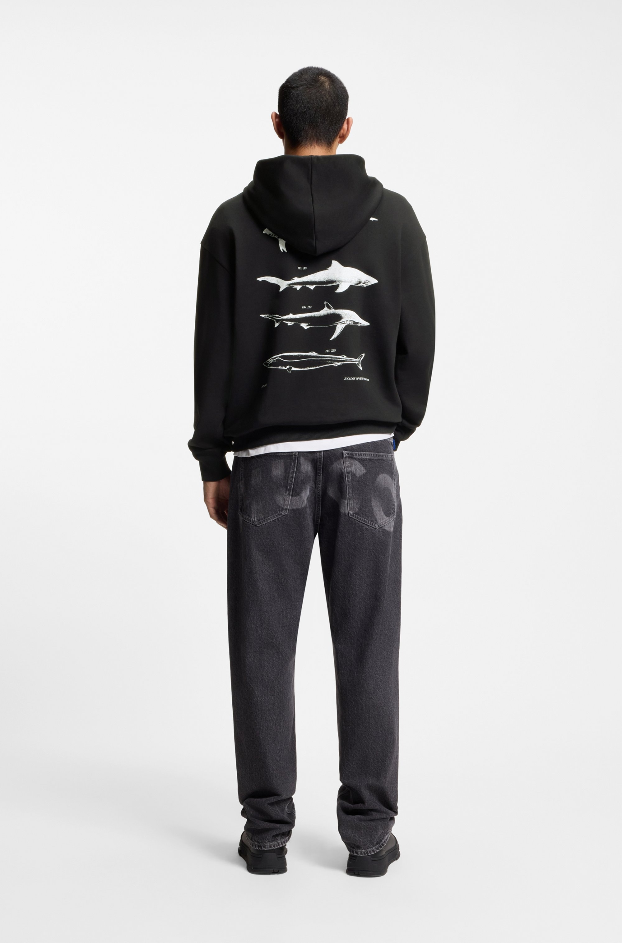 HUGO Hoodie , coupe régulière, poche kangourou, impression dans le dos
