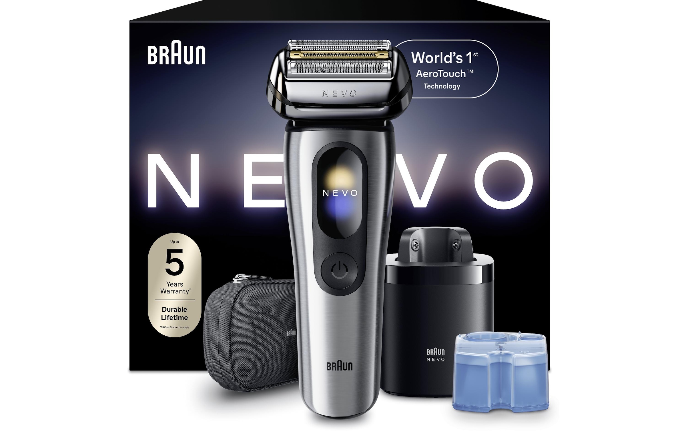 Braun Elektrorasierer »NEVO 11000cc« SmartClean-Plus-Reinigungsstation integrierter Präzisionstrimmer AeroTouch, Smart Display, 7-in-1 Care System, Reiseetui, Silber