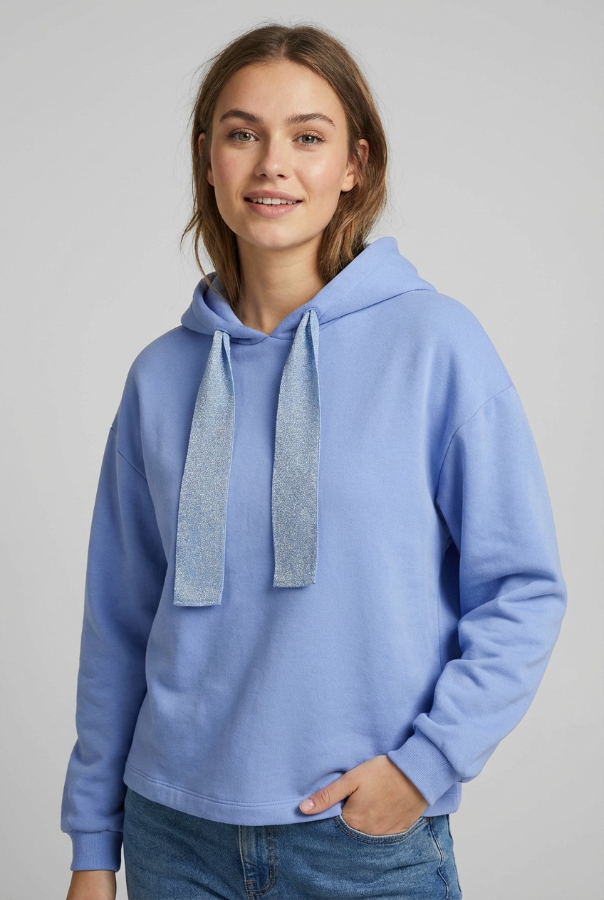 Image of pieces Kapuzensweatshirt "PCCHILLI LS GLITTER HOODIE NOOS BC", mit Kordelzug in Kontrastfarbe