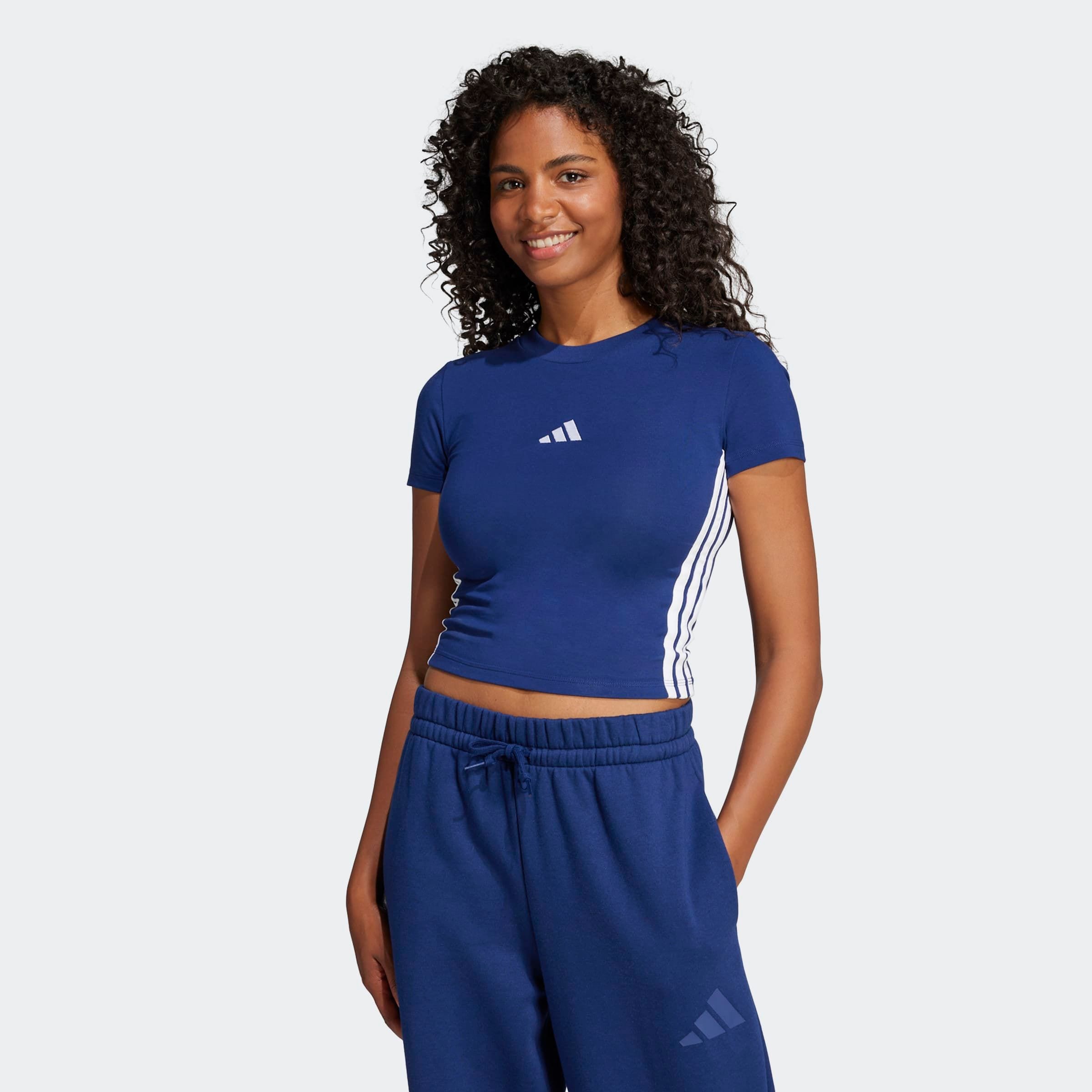 Image of adidas Sportswear T-Shirt "ESSENTIALS 3-STREIFEN SLIM BABY" schmale Passform, Rundhalsausschnitt, mit Elasthan-Anteil