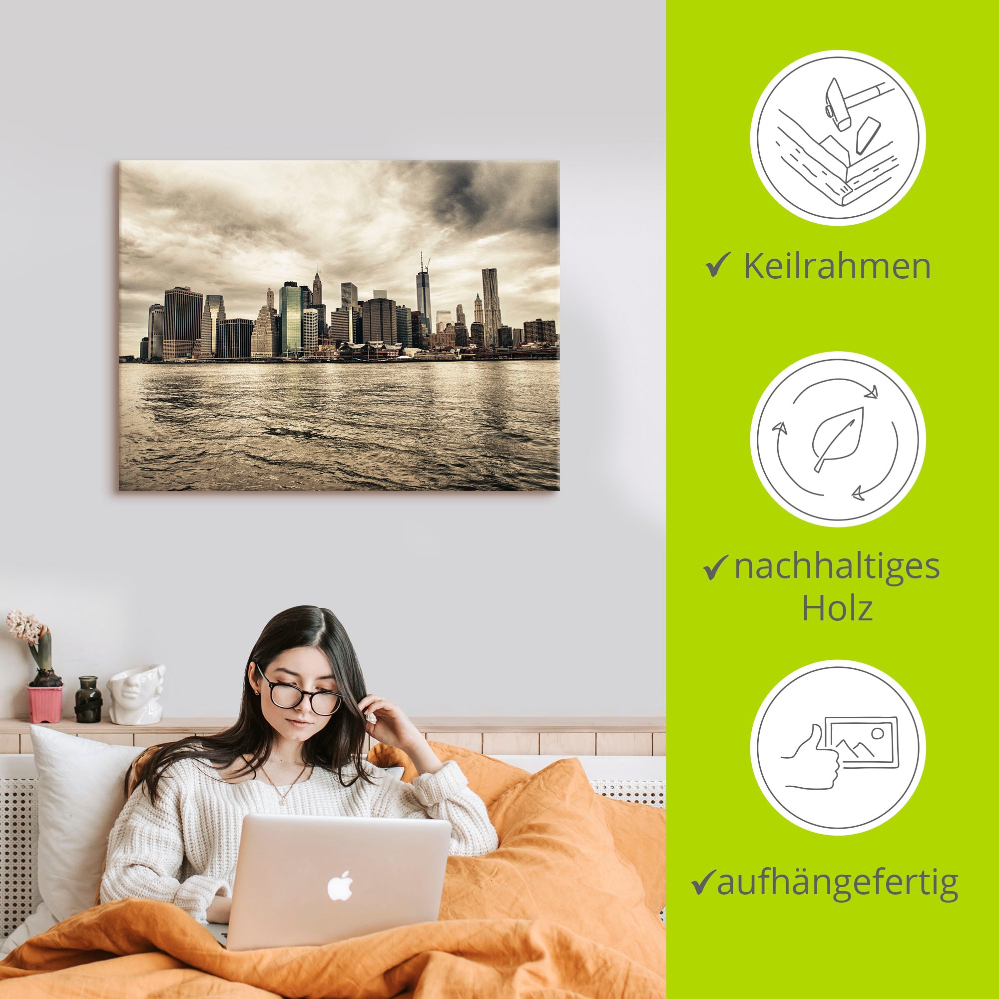 Artland Leinwandbild »Lower Manhattan Skyline« Amerika 1 Stk. tlg. auf Holzrahmen gespannt