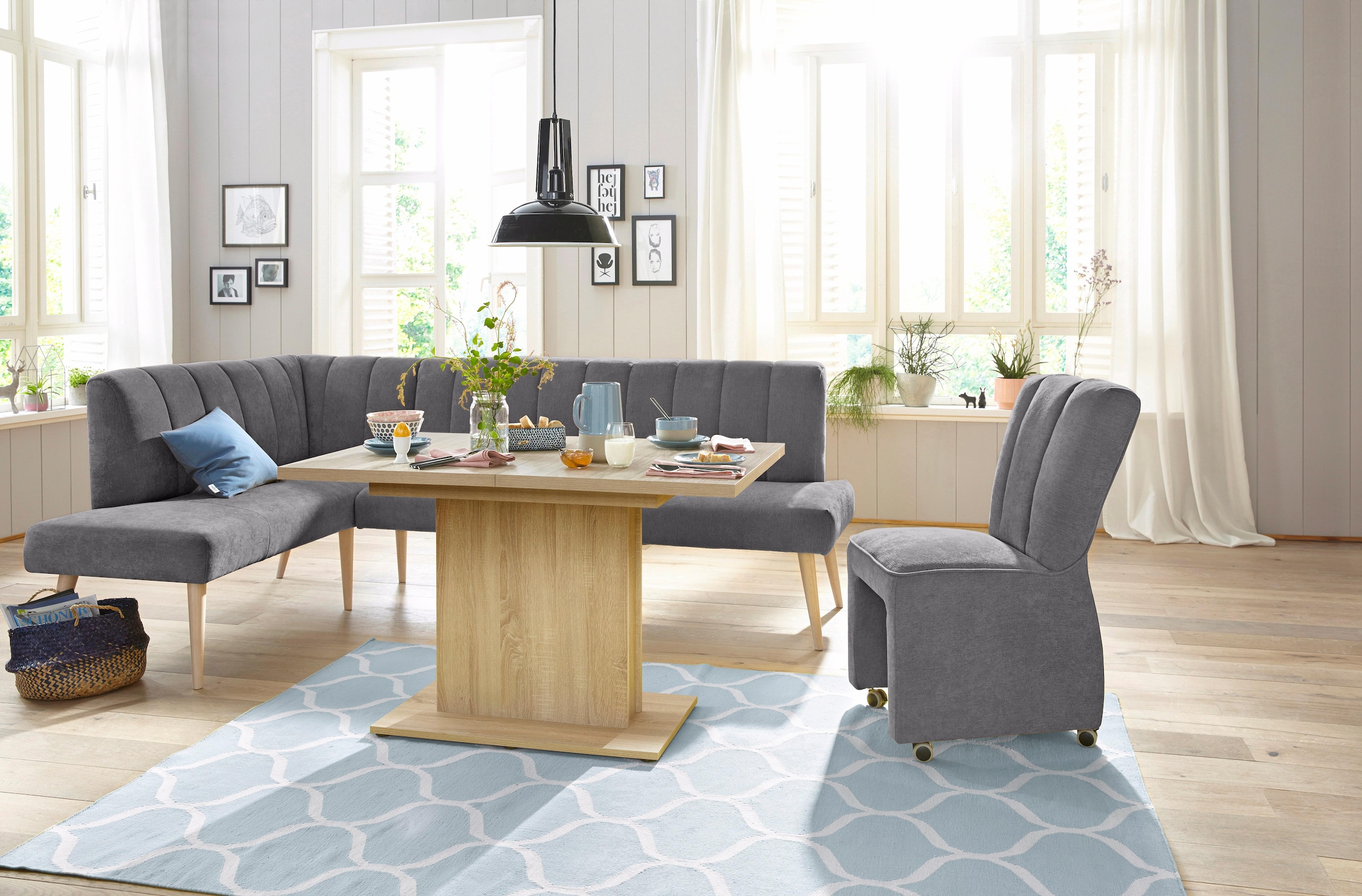 exxpo - sofa fashion Eckbank »Costa, moderne Rückensteppung, bequem und elegant, hoher Holzfuss«, hochwertig verarbeitet, Frei im Raum stellbar