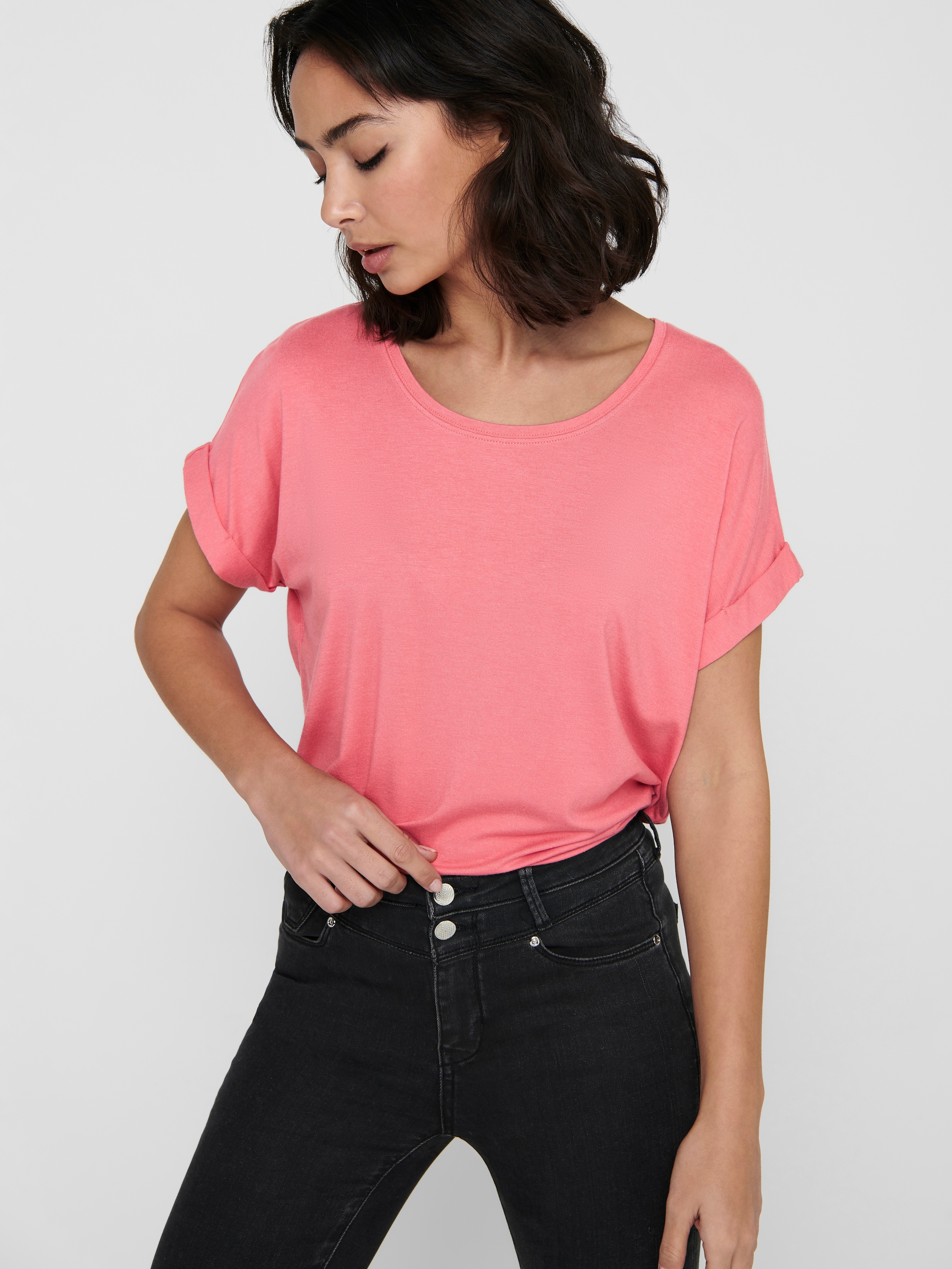 ONLY »ONLMOSTER – T-Shirt mit melierter Optik und elastischem Material« mélangé, décontracté, coupe ample, mélange viscose, col rond