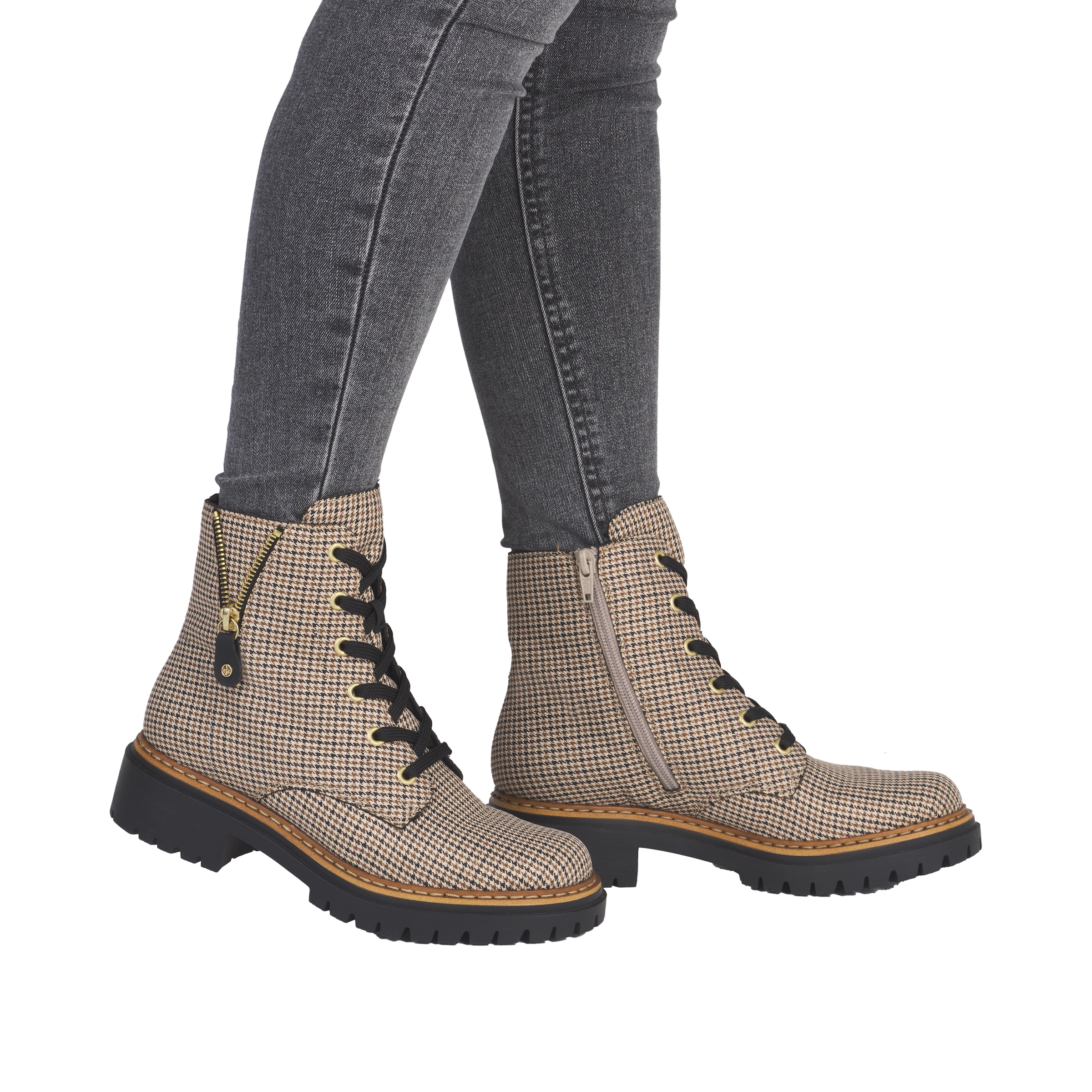 Rieker Bottes à lacets  Schnürboots, Herbstboots, Profilsohle, Blockabsatz, im Pepita-Look