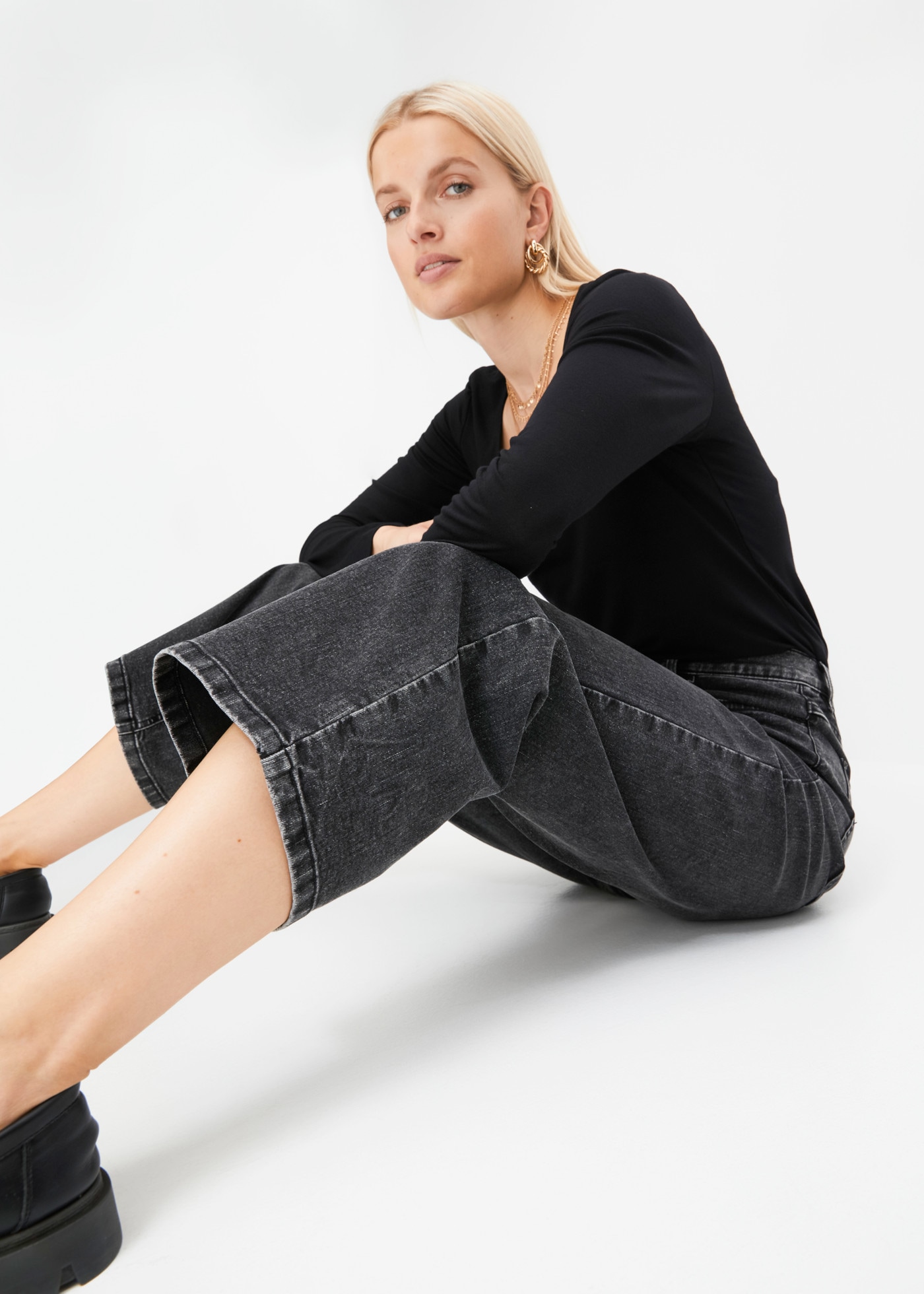 bonprix Jeans large avec taille mi-haute, coupe ample