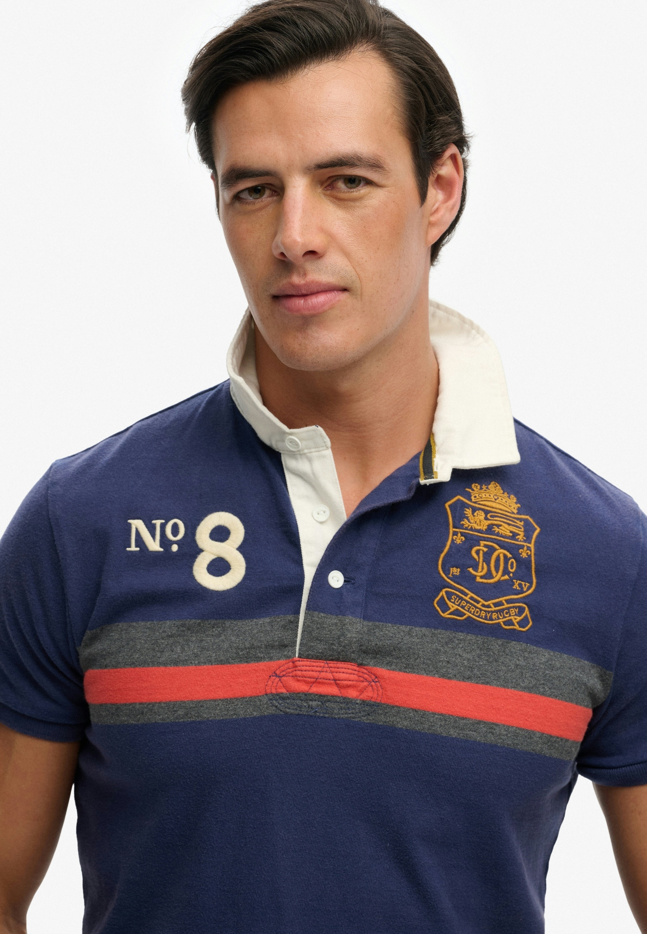 Superdry Polo »DOUBLE EMBLEM JERSEY SS RUGBY« dans le style rugby tendance