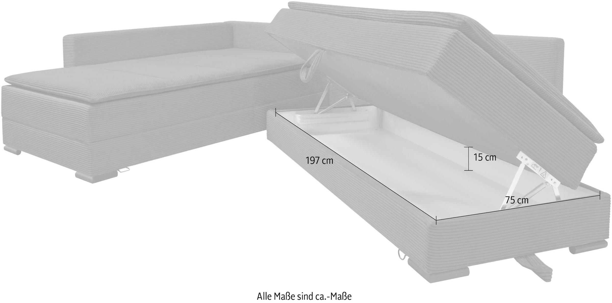 Home affaire Ecksofa »Night & Day L-Form, B: 321 cm, mit Dauer-Schlaffunktion 180x200 cm« Bettfunktion, Bettkasten, Topper & 3 Zierkissen, Boxspringbett in Cord