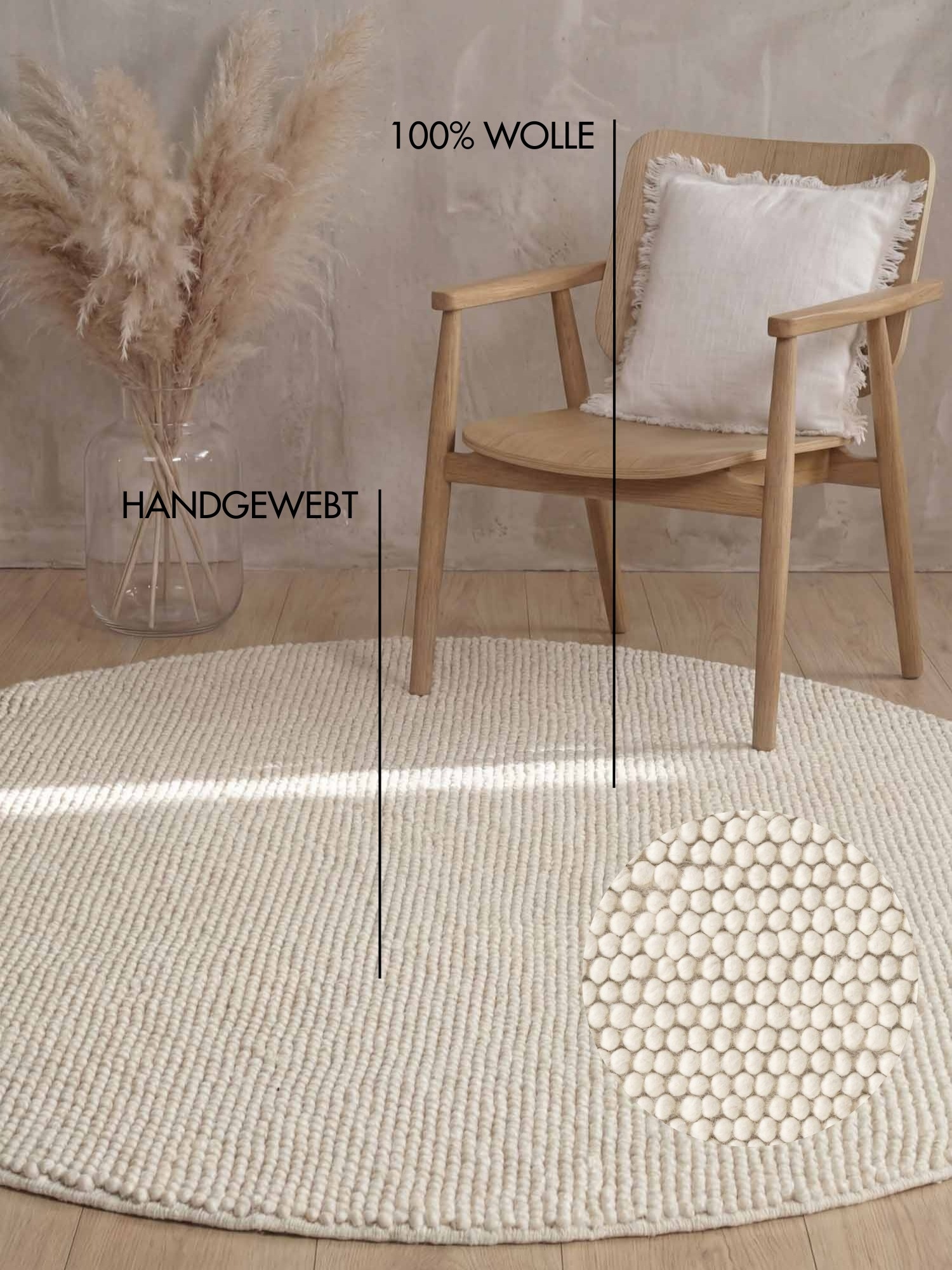 Ted Baker Wollteppich »Diana« rund 16 mm Höhe Wolle, Natur, Handgemacht, Wohnzimmer, Esszimmer, Schlafzimmer, Skandi