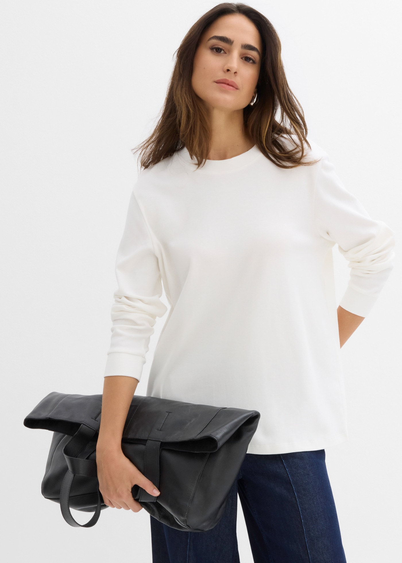 bonprix T-shirt à manches longues coupe oversize, en coton pur, style décontracté