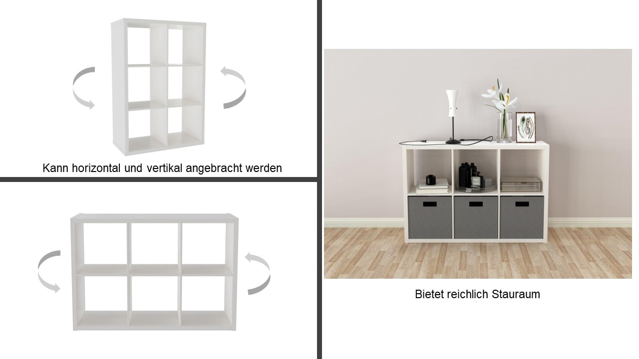 INOSIGN Bücherregal »IZOLA, Raumteiler, Aktenregal, Würfelregal,«, mit 6 oder 8 Fächern, quer und hoch stellbar, (B/T) 76x37 cm