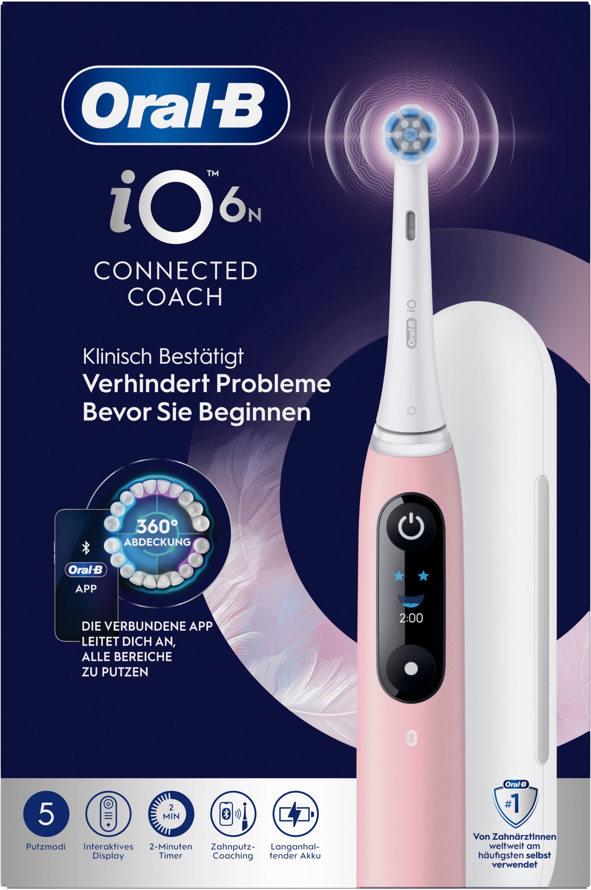 Oral-B Elektrische Zahnbürste »iO Series 6 N« 2 Stk. Aufsteckbürsten Magnet-Technologie, Display & Reiseetui