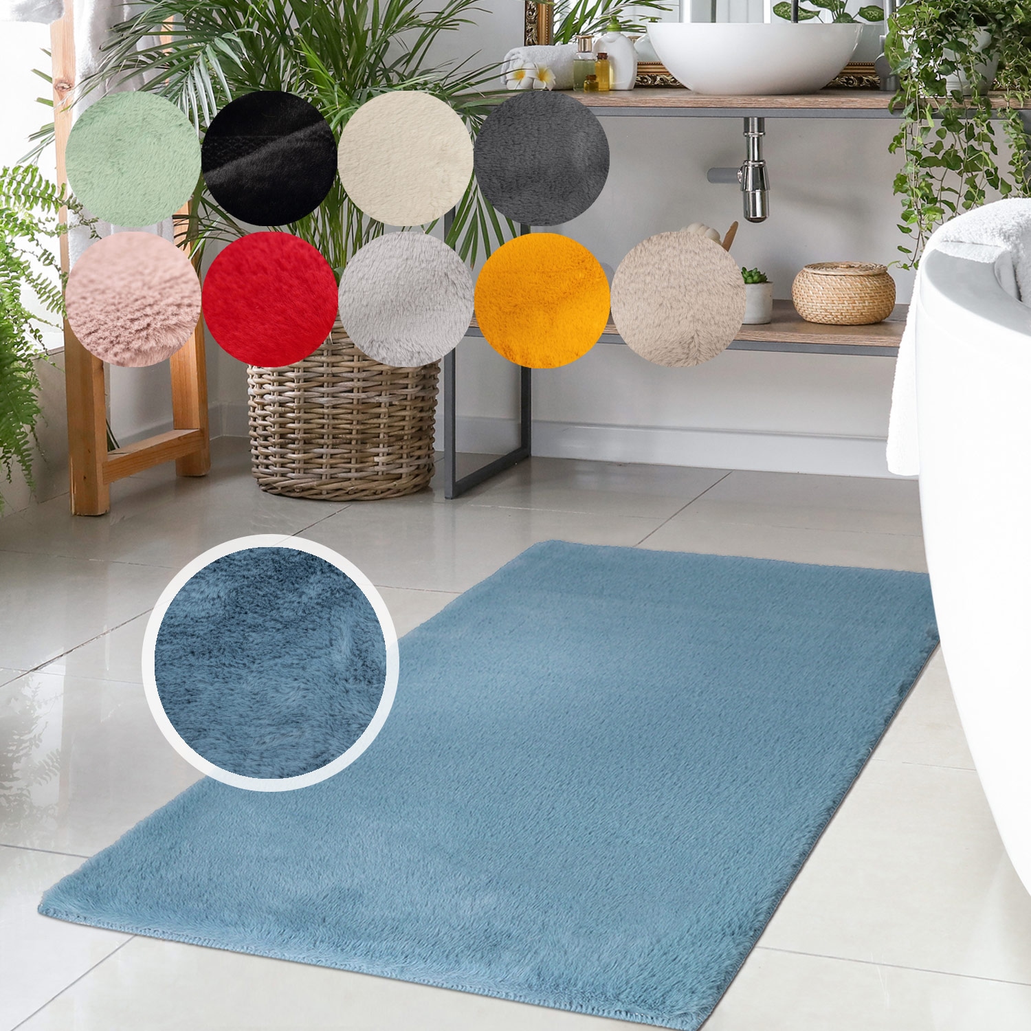 Image of Carpet City Badematte "Topia Mats, Badteppich uni" Höhe 14 mm rutschhemmend beschichtet strapazierfähig Hochflor, Kaninchen Haptik, Polyester, Badezimmerteppich, waschbar