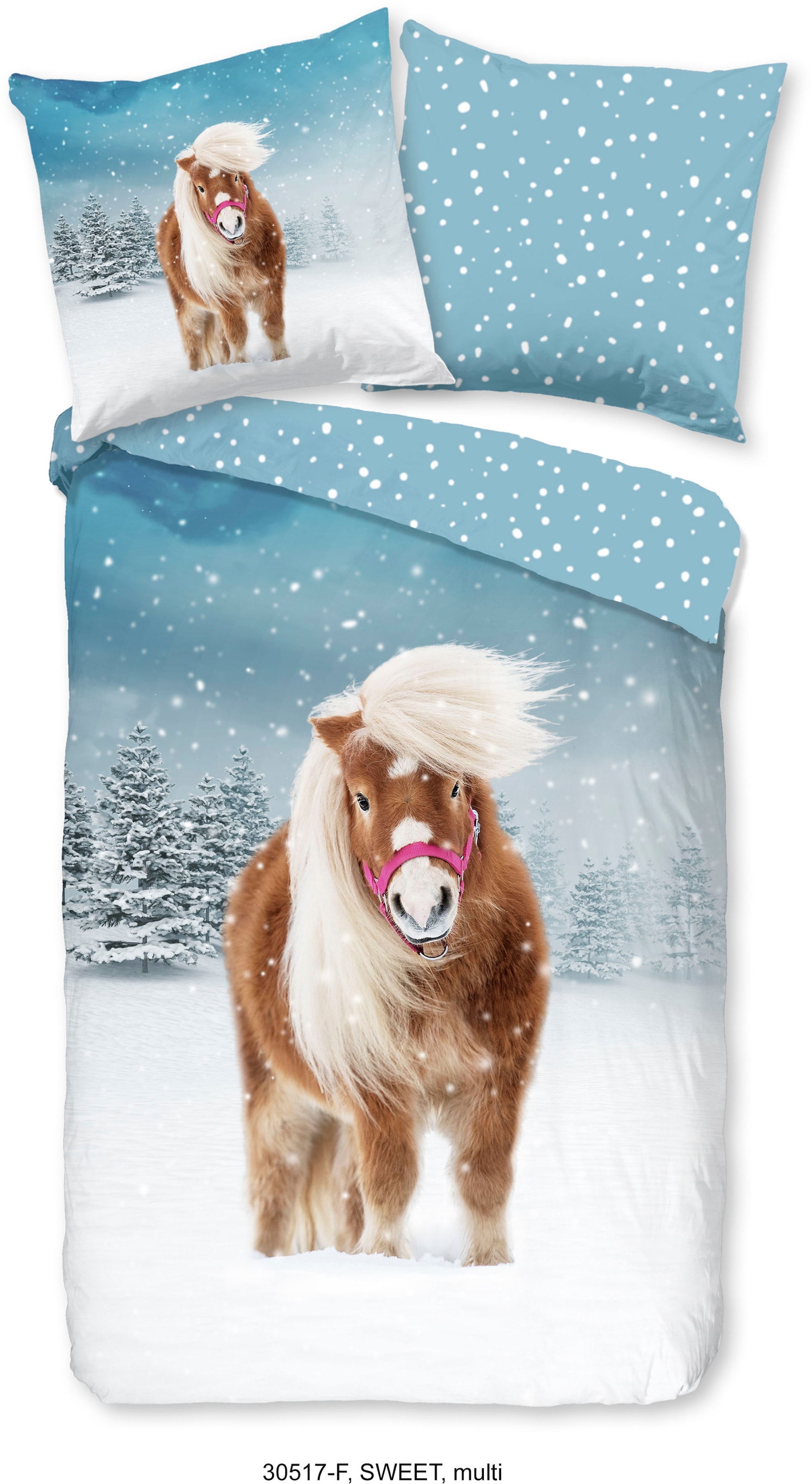 Kinderbettwäsche »Sweet Winter Horse«, 100% Baumwolle, Pony, mit Reissverschluss